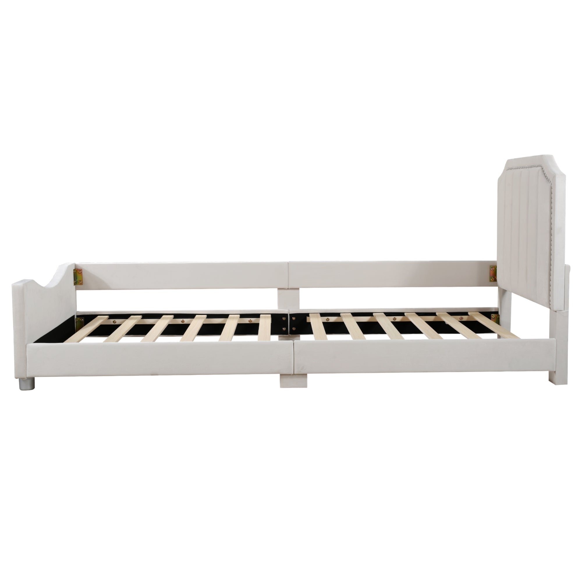Logidon kinderbed 90x200 beige gestoffeerde slaapbank met rugleuning