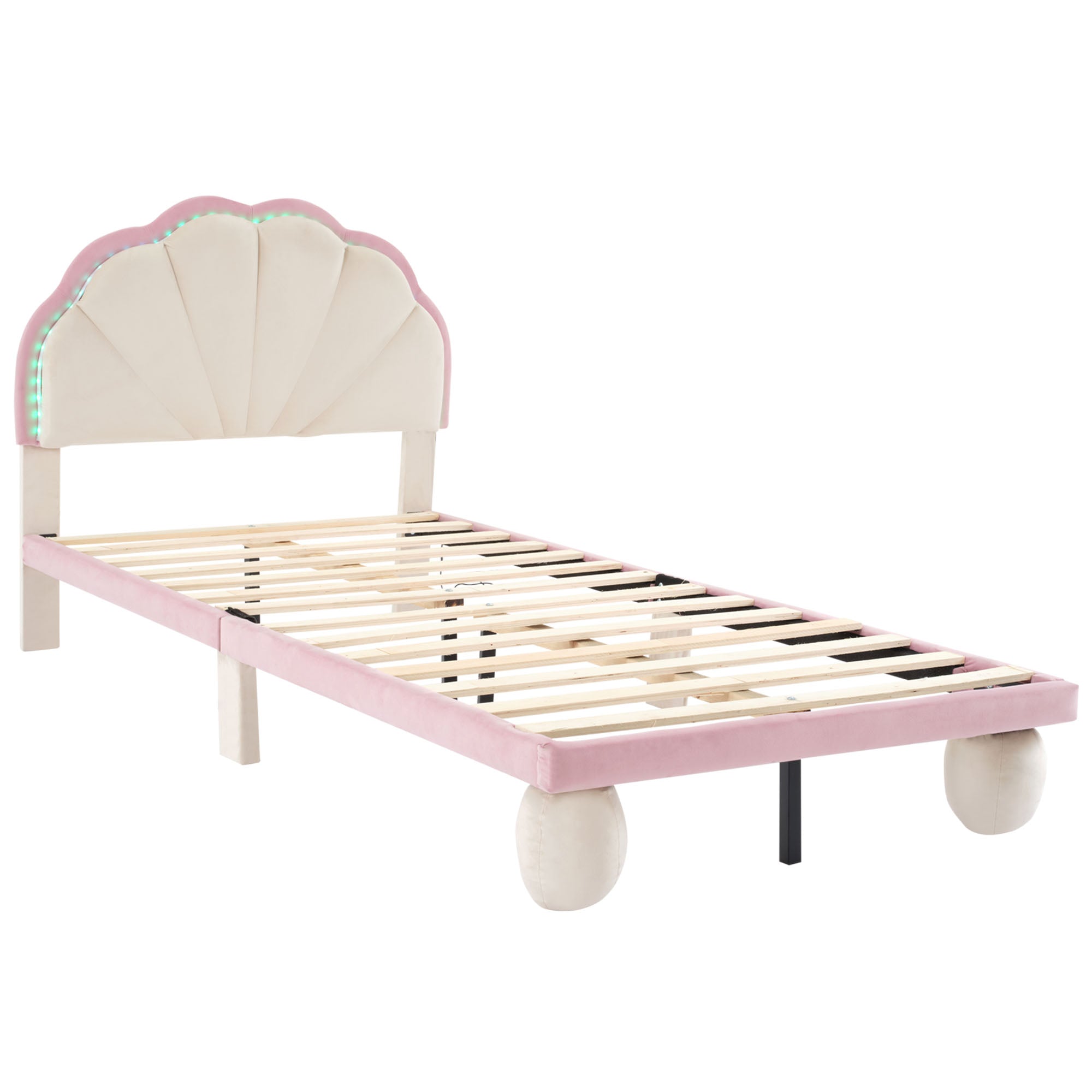 Logidon gestoffeerd bed 90x200 cm met LED-lichtstrips beige roze