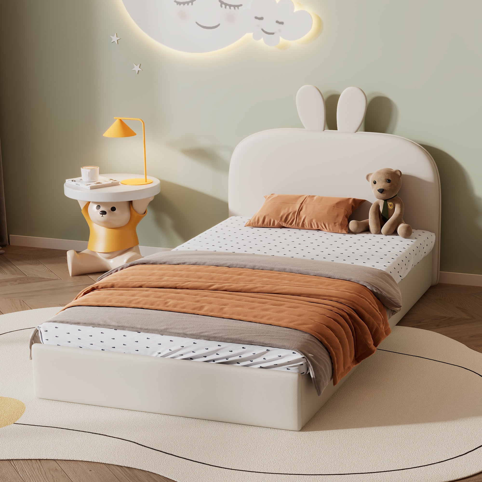 Logidon konijnenhoofdbord gestoffeerd bed eenpersoonsbed 90x200 cm beige fluweel