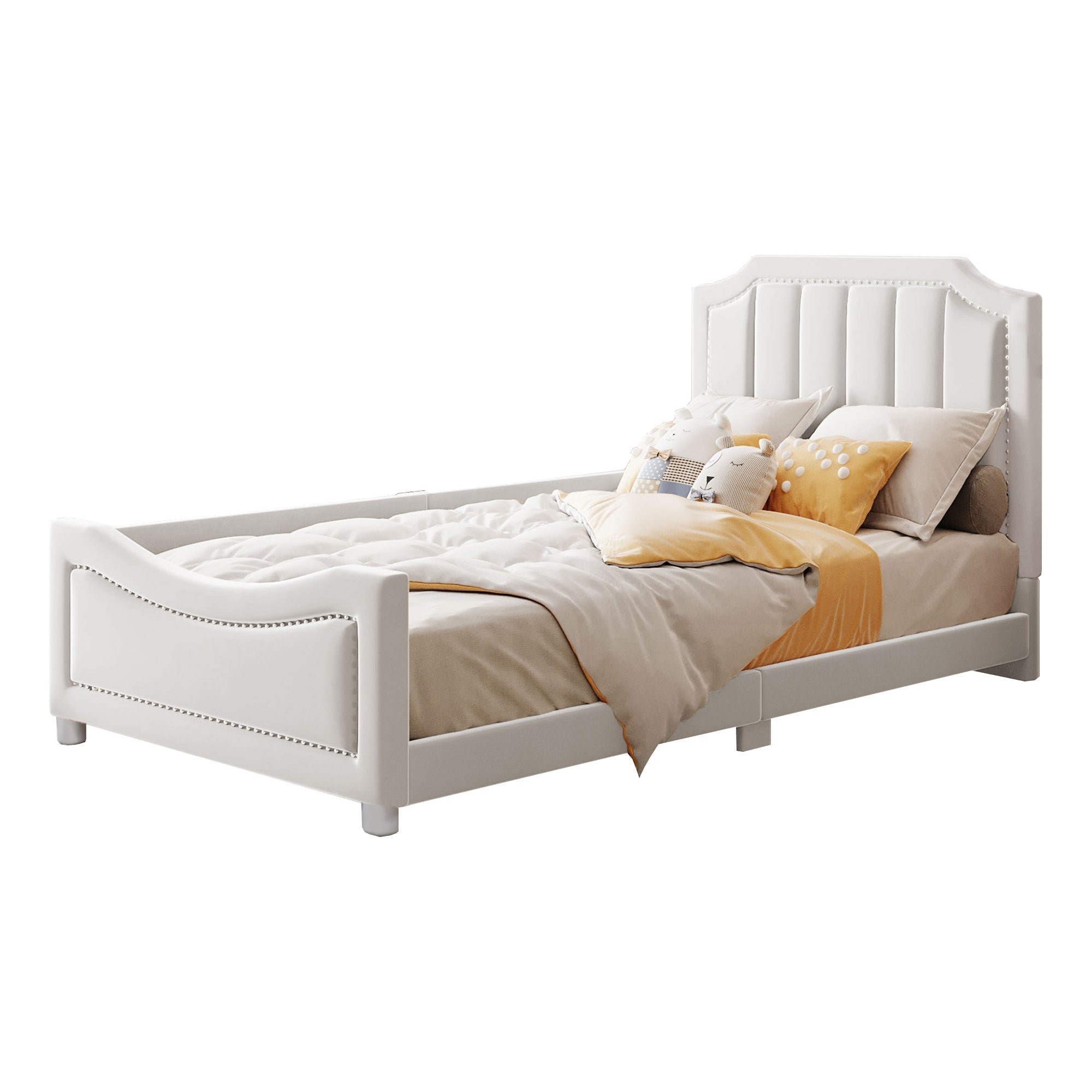 Logidon kinderbed 90x200 beige gestoffeerde slaapbank met rugleuning