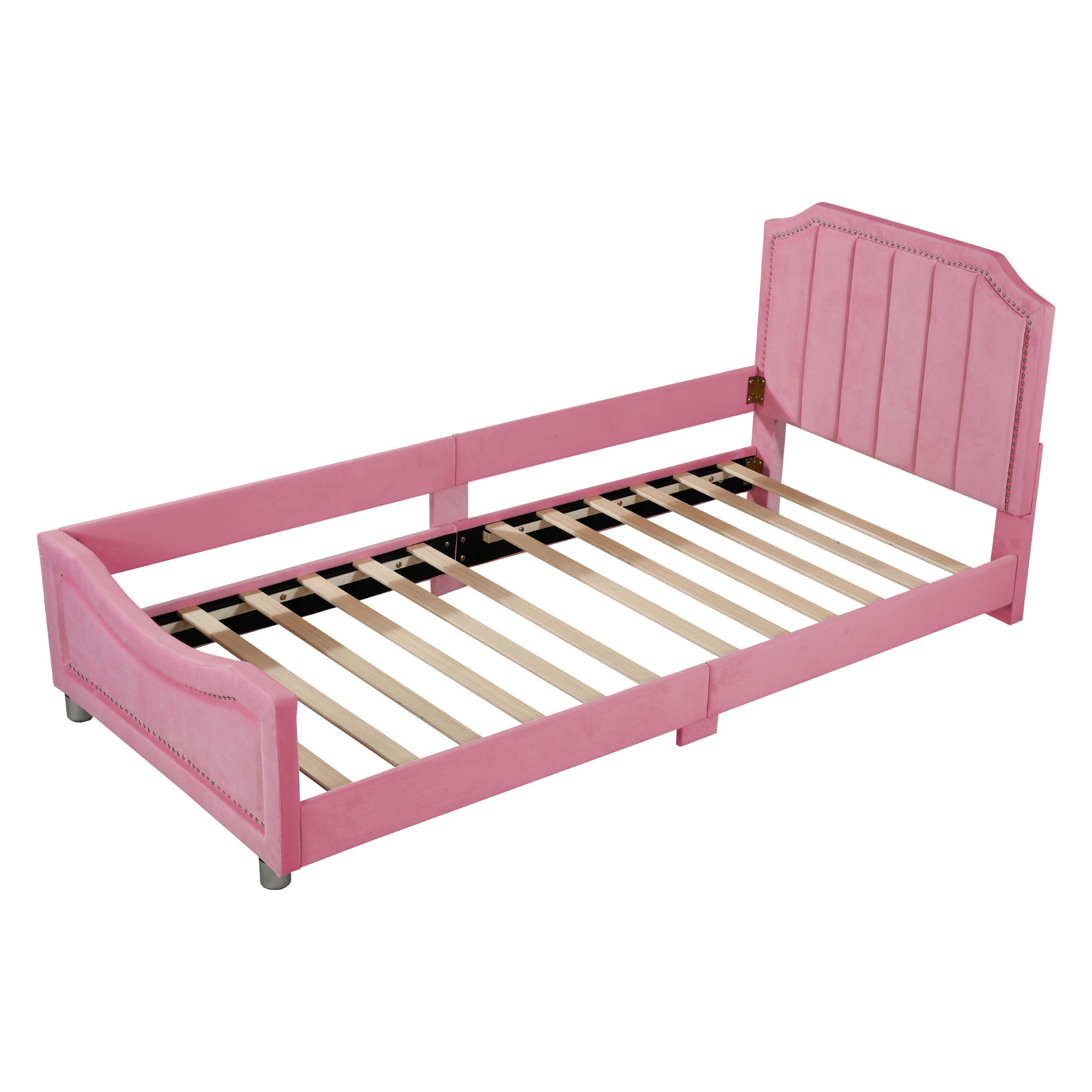 Logidon gestoffeerd bed 90x200 cm roze met rugleuning slaapbank