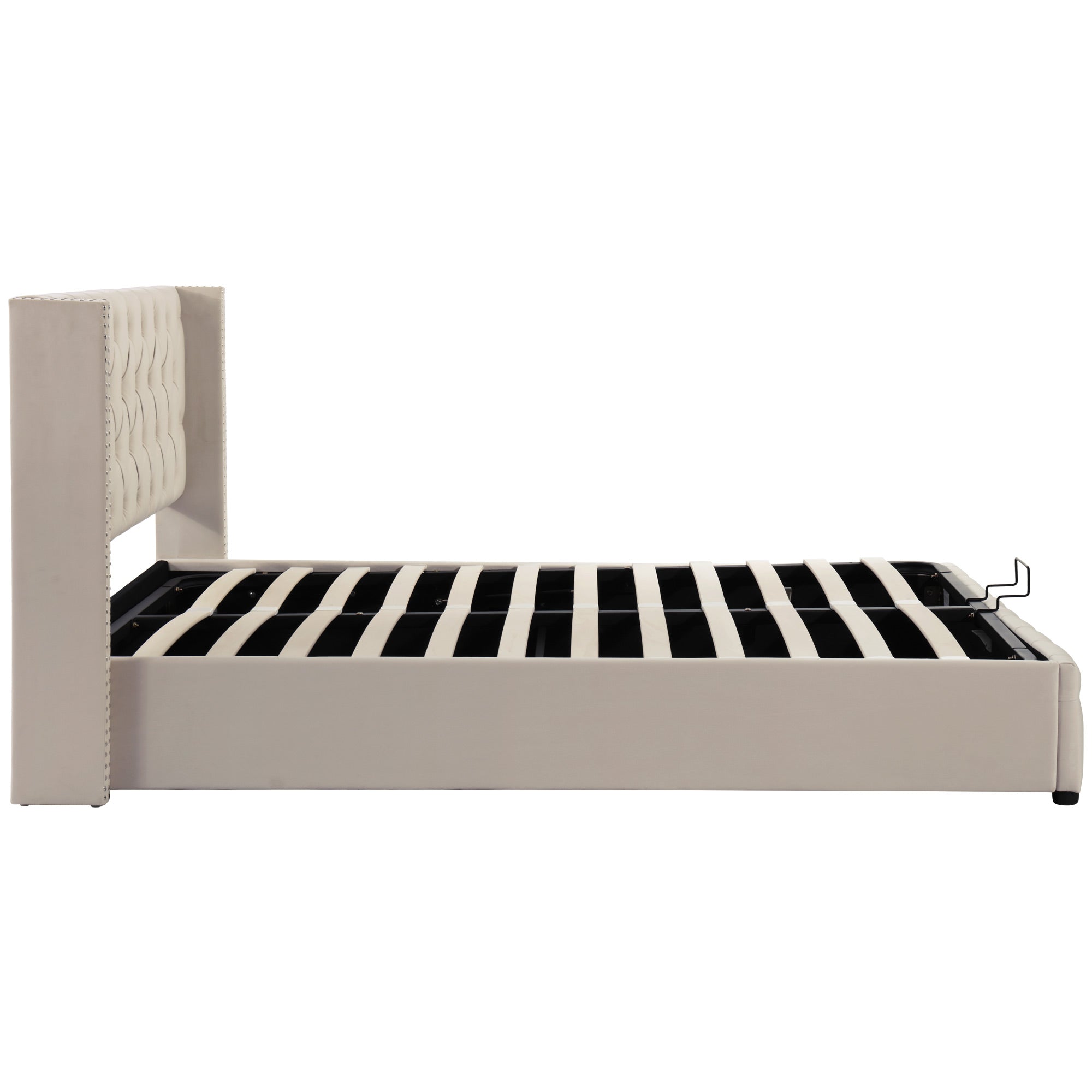 Logidon gestoffeerd bed 140x200 beige fluwelen hoes met opbergruimte