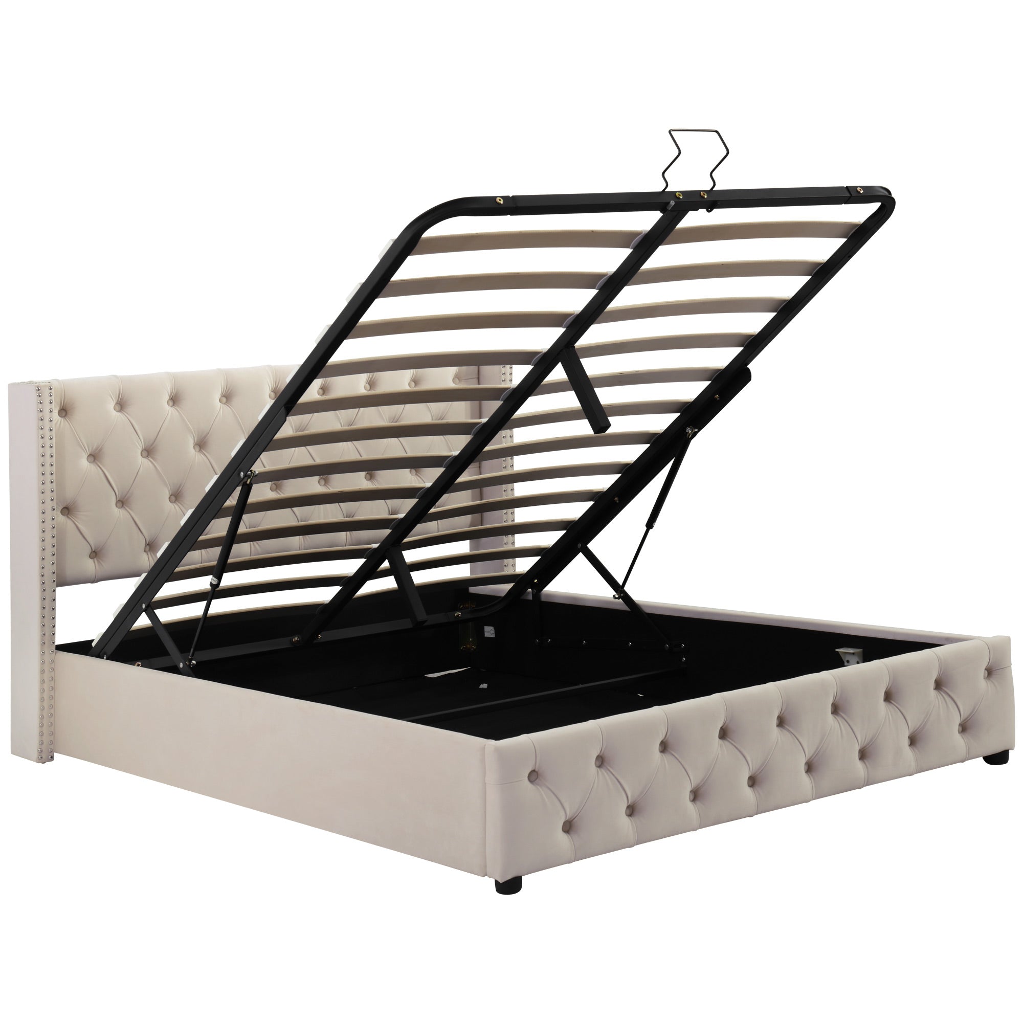 Logidon gestoffeerd bed 140x200 beige fluwelen hoes met opbergruimte