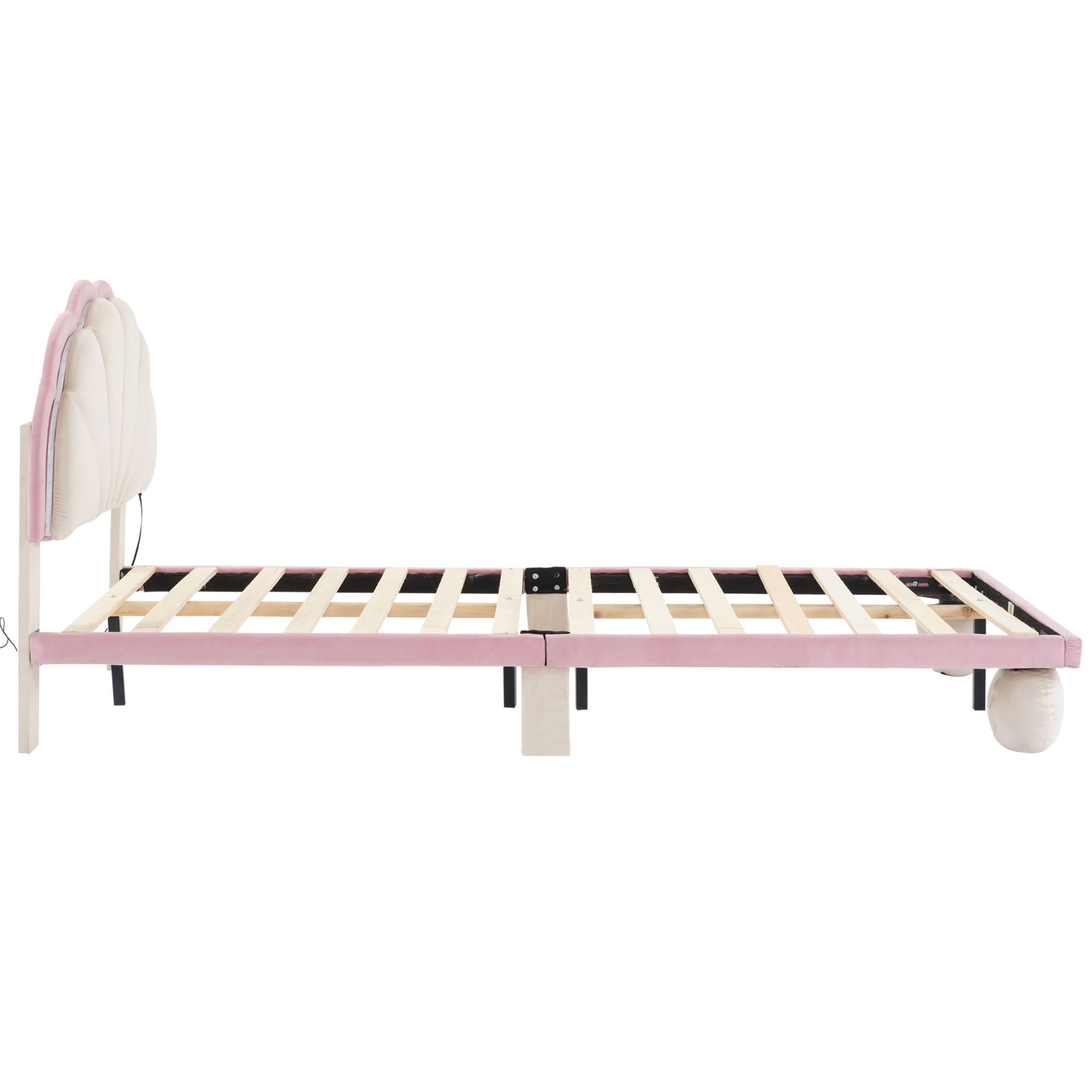 Logidon gestoffeerd bed 90x200 cm met LED-lichtstrips beige roze