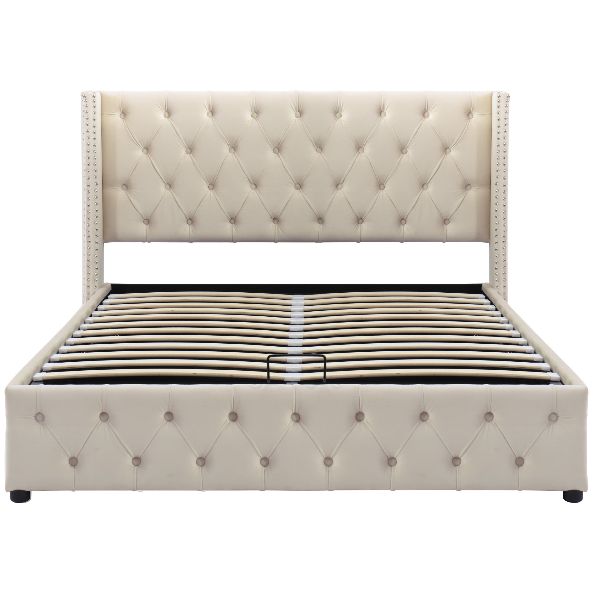 Logidon bed frame beige velvet with hydraulic function 140-190