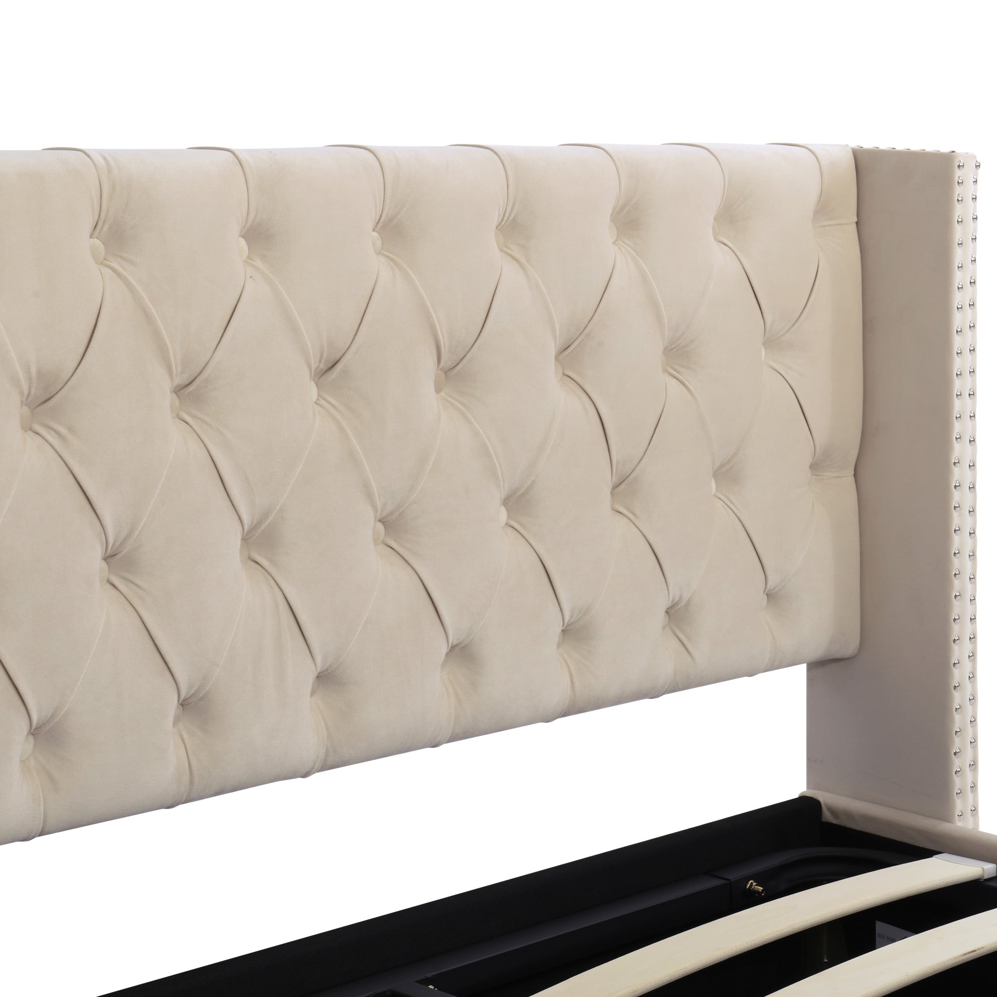 Logidon gestoffeerd bed 140x200 beige fluwelen hoes met opbergruimte