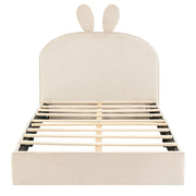 Logidon konijnenhoofdbord gestoffeerd bed eenpersoonsbed 90x200 cm beige fluweel