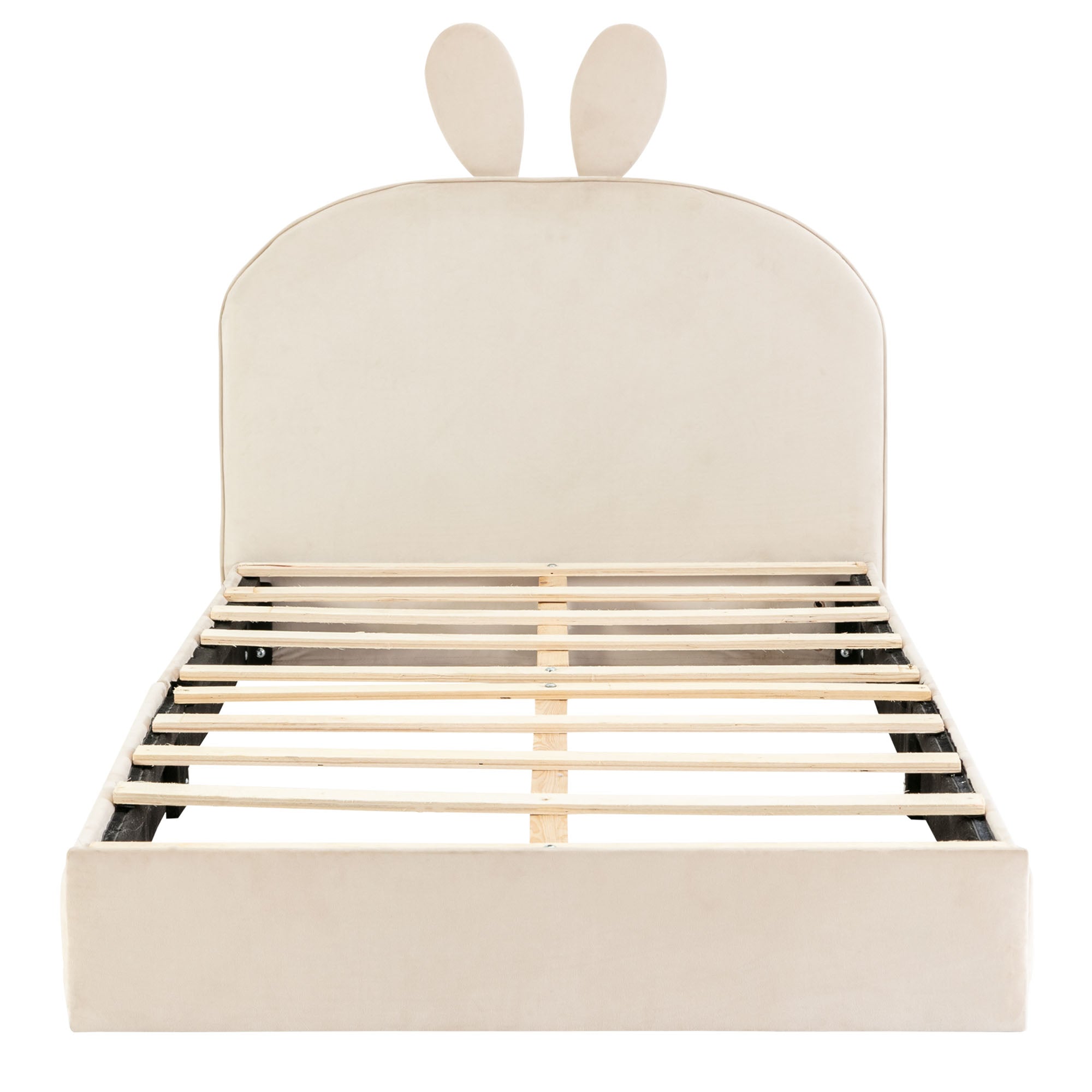 Logidon konijnenhoofdbord gestoffeerd bed eenpersoonsbed 90x200 cm beige fluweel