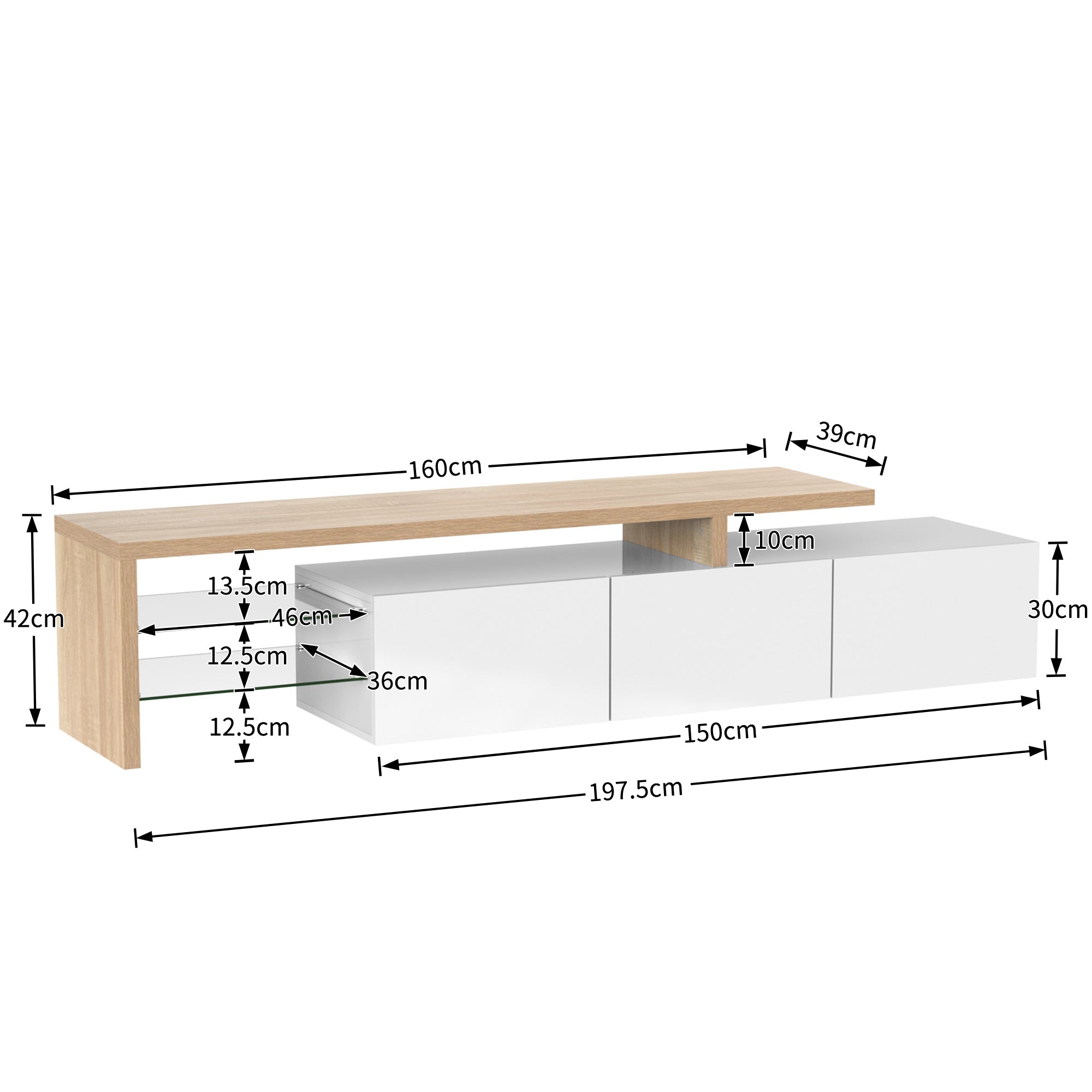 Logidon TV-meubel modern design hoogglans wit houtlook LED