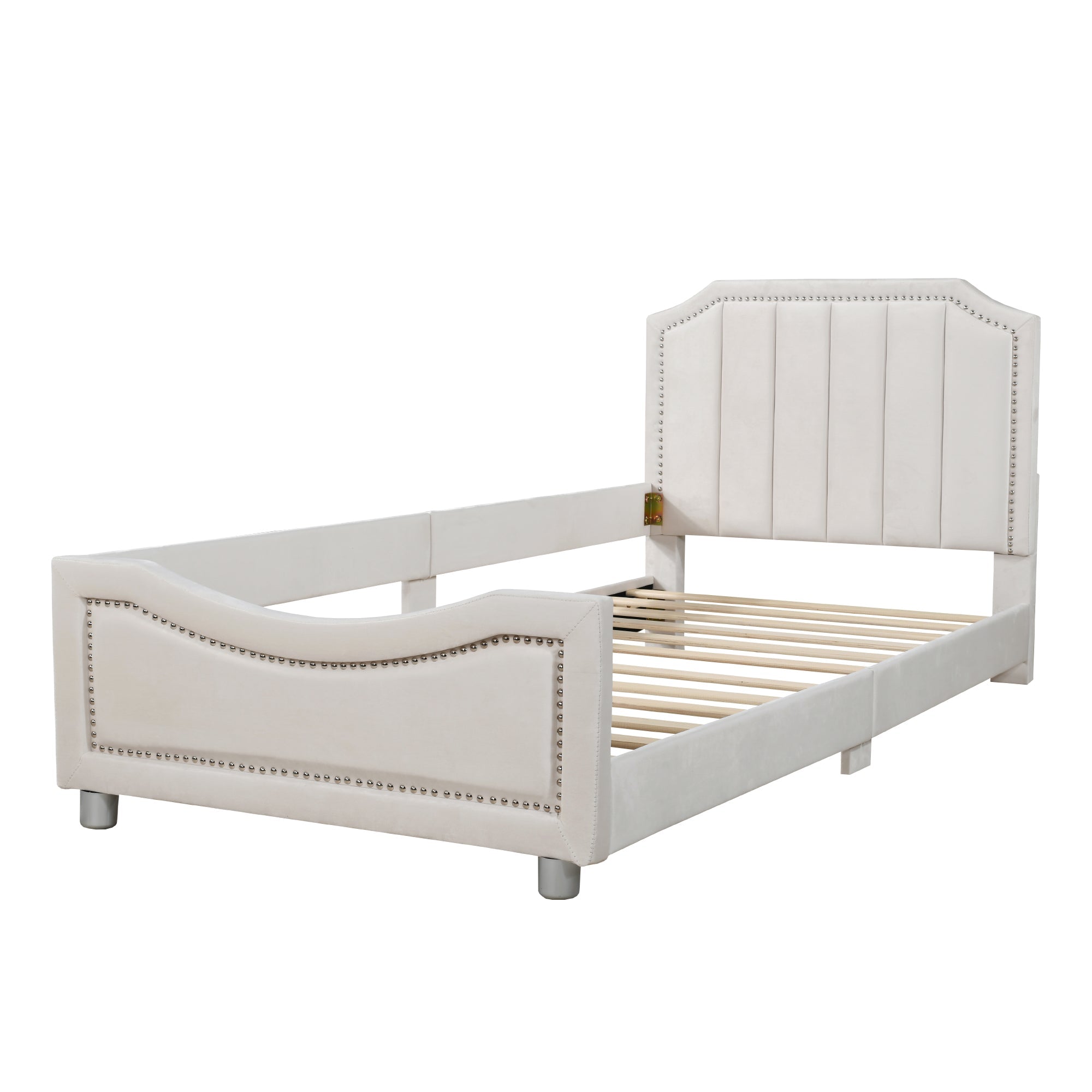 Logidon kinderbed 90x200 beige gestoffeerde slaapbank met rugleuning