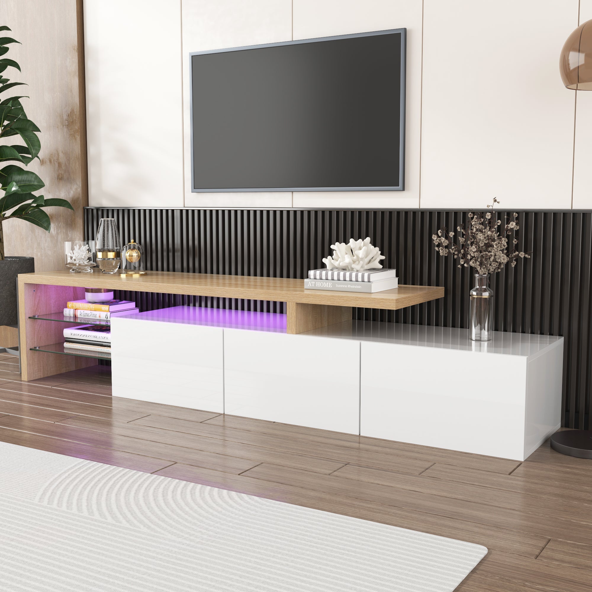 Logidon TV-meubel modern design hoogglans wit houtlook LED
