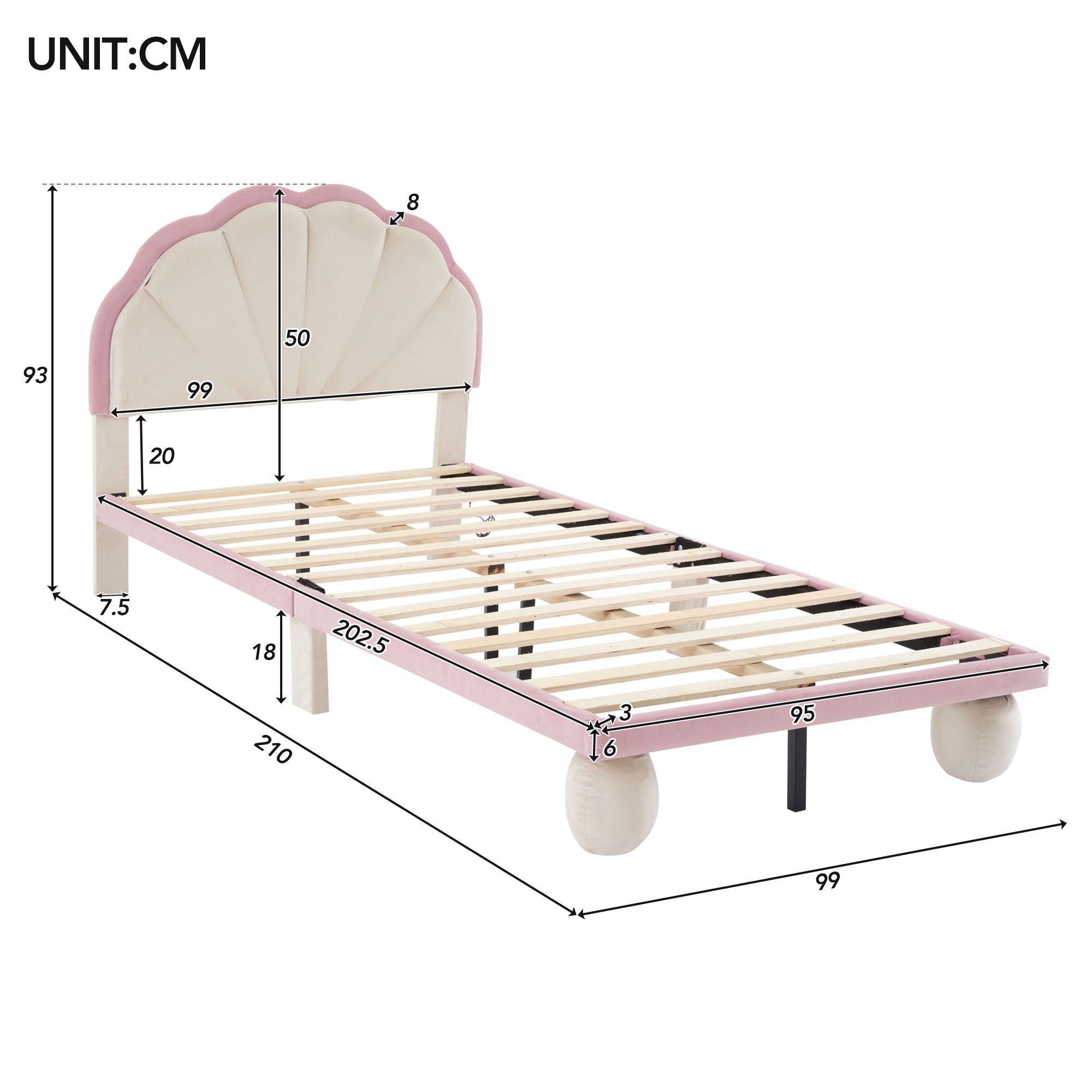 Logidon gestoffeerd bed 90x200 cm met LED-lichtstrips beige roze