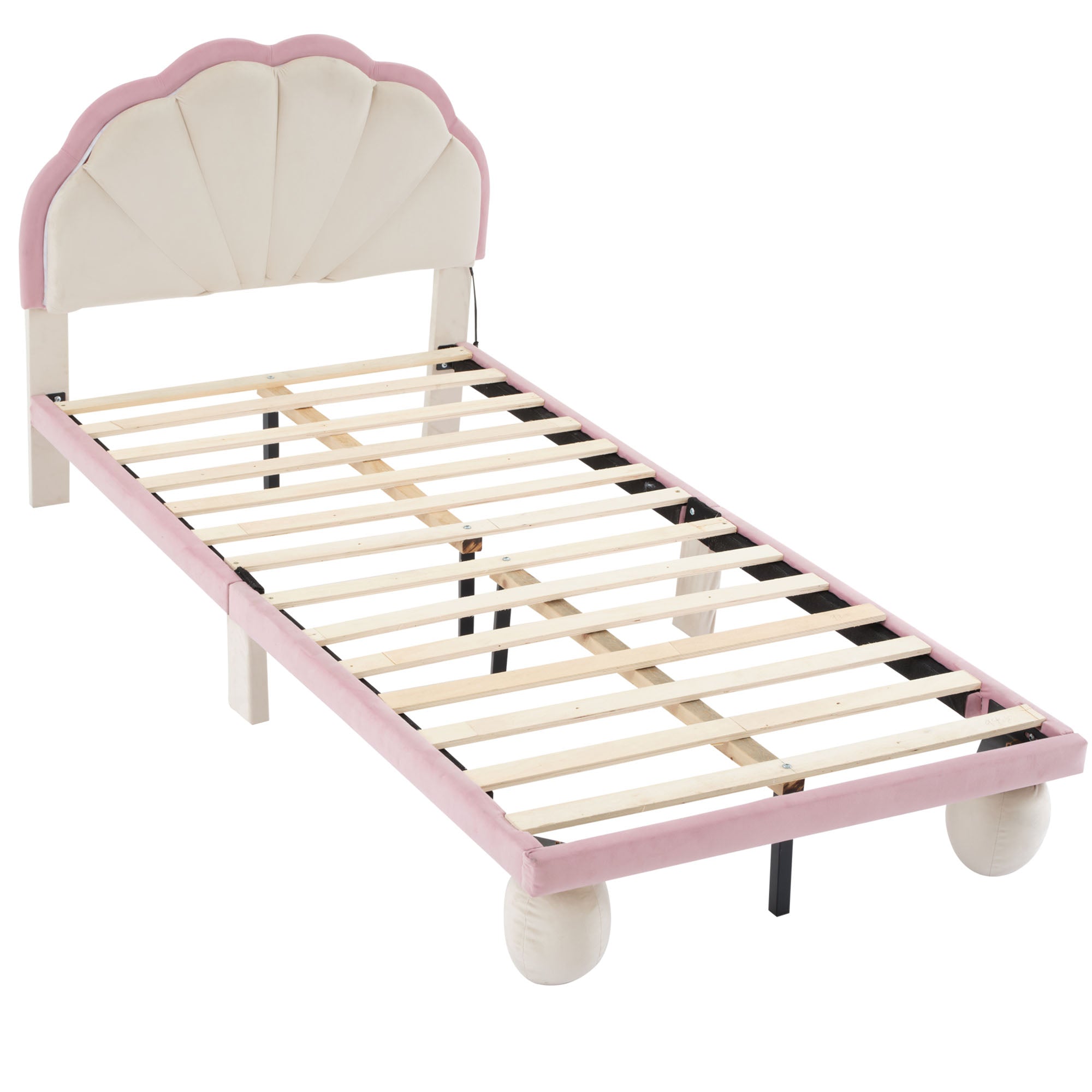 Logidon gestoffeerd bed 90x200 cm met LED-lichtstrips beige roze
