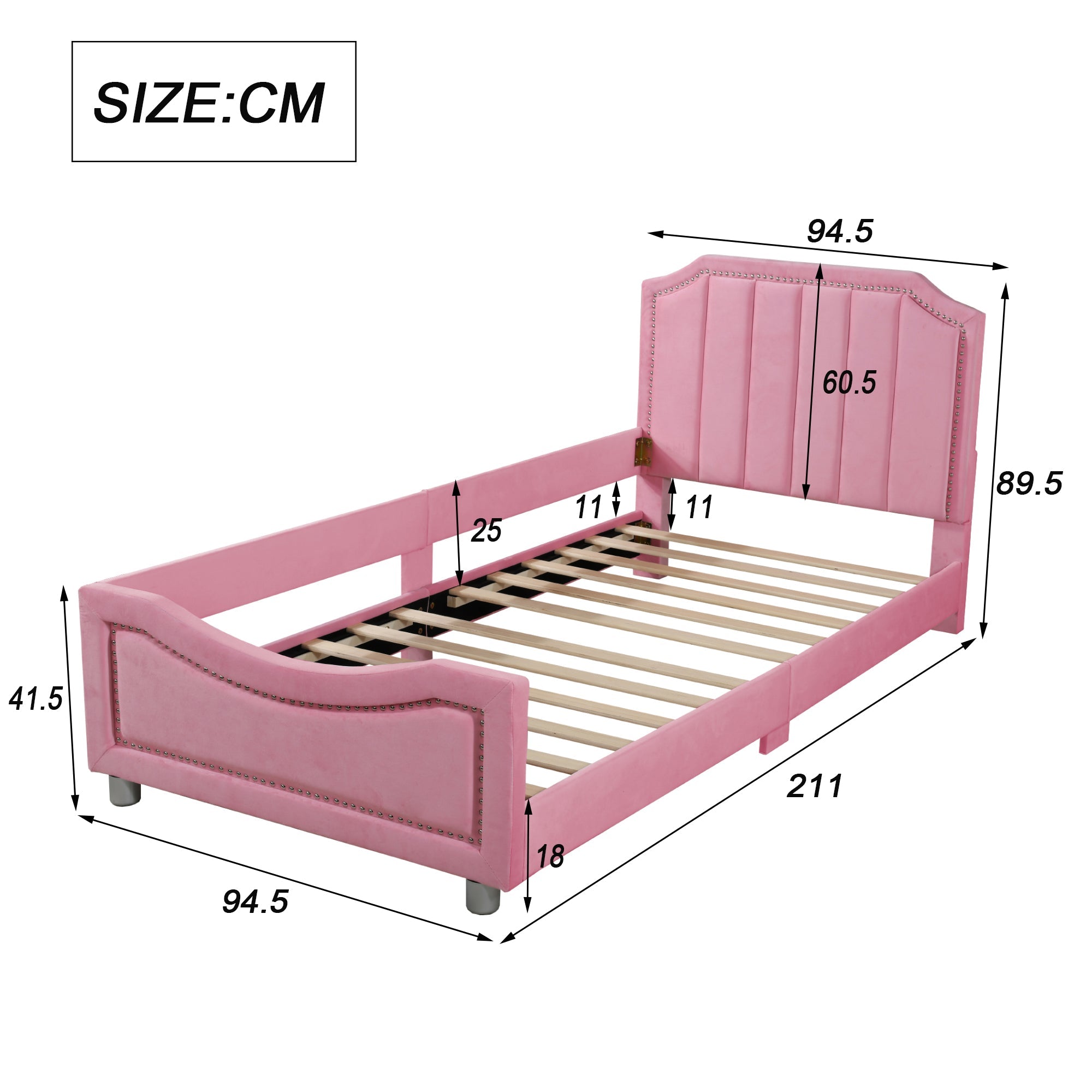 Logidon gestoffeerd bed 90x200 cm roze met rugleuning slaapbank