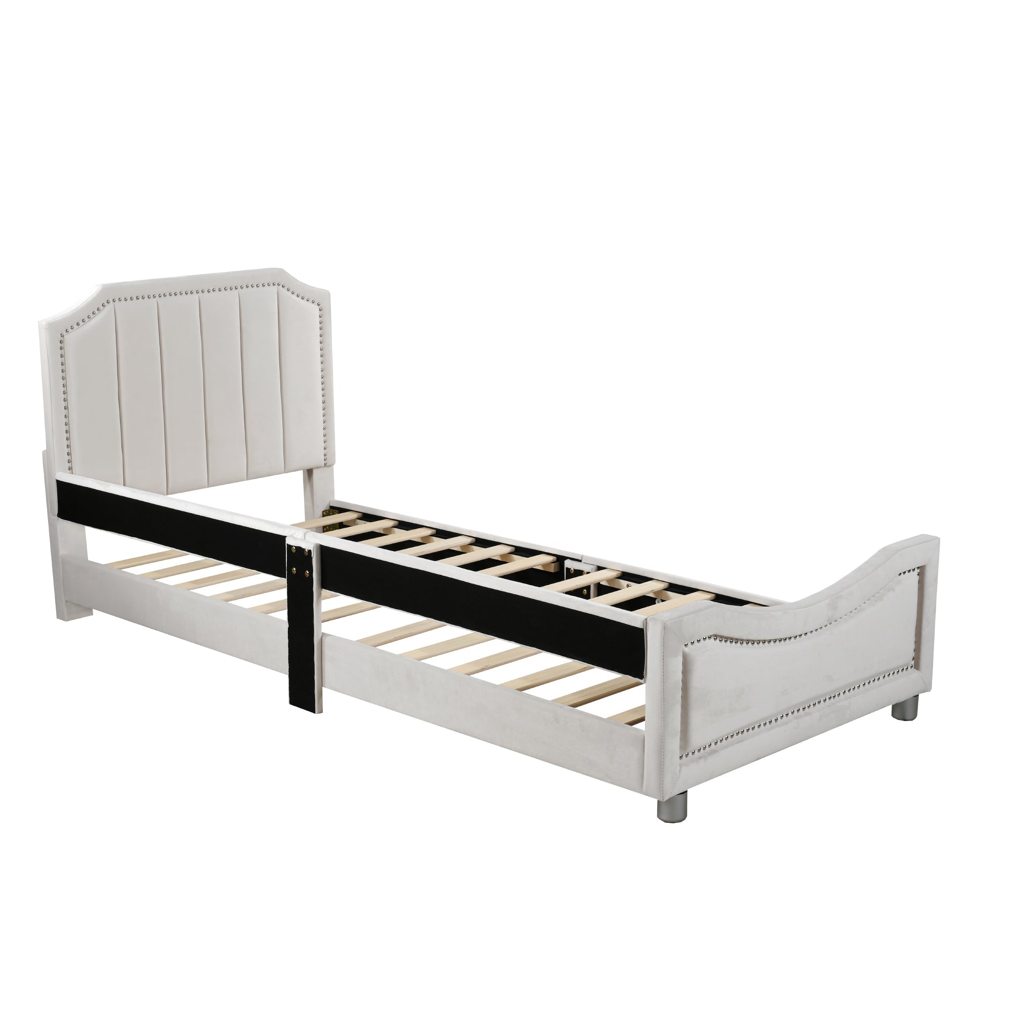 Logidon kinderbed 90x200 beige gestoffeerde slaapbank met rugleuning