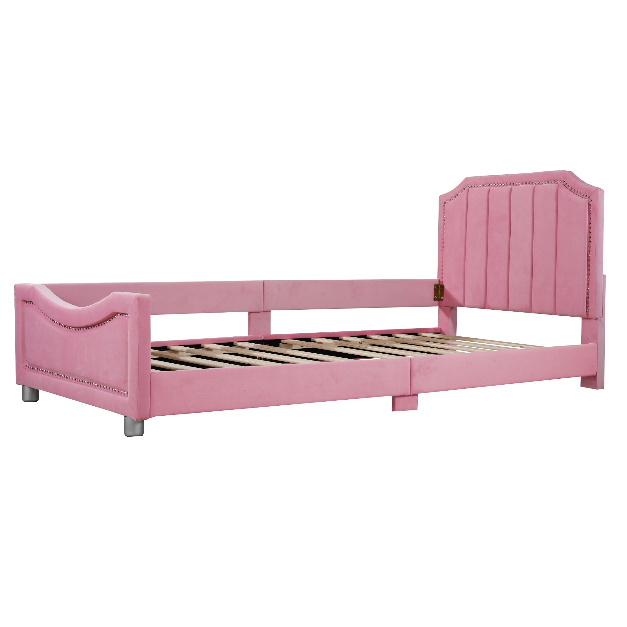 Logidon gestoffeerd bed 90x200 cm roze met rugleuning slaapbank