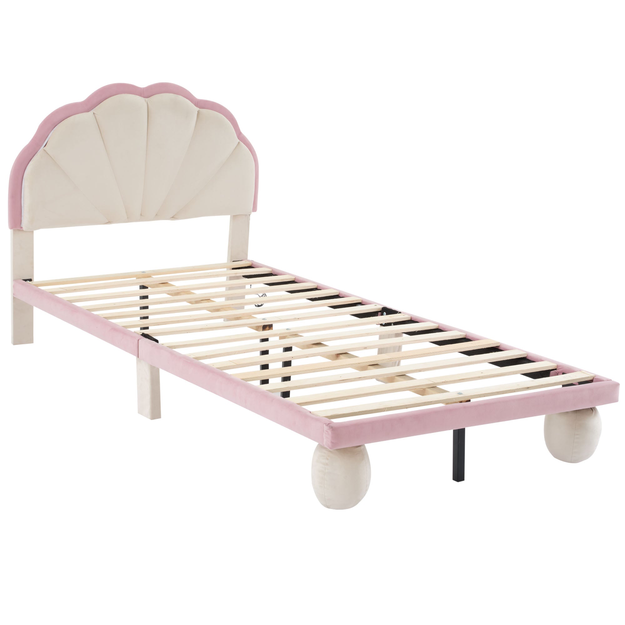 Logidon gestoffeerd bed 90x200 cm met LED-lichtstrips beige roze