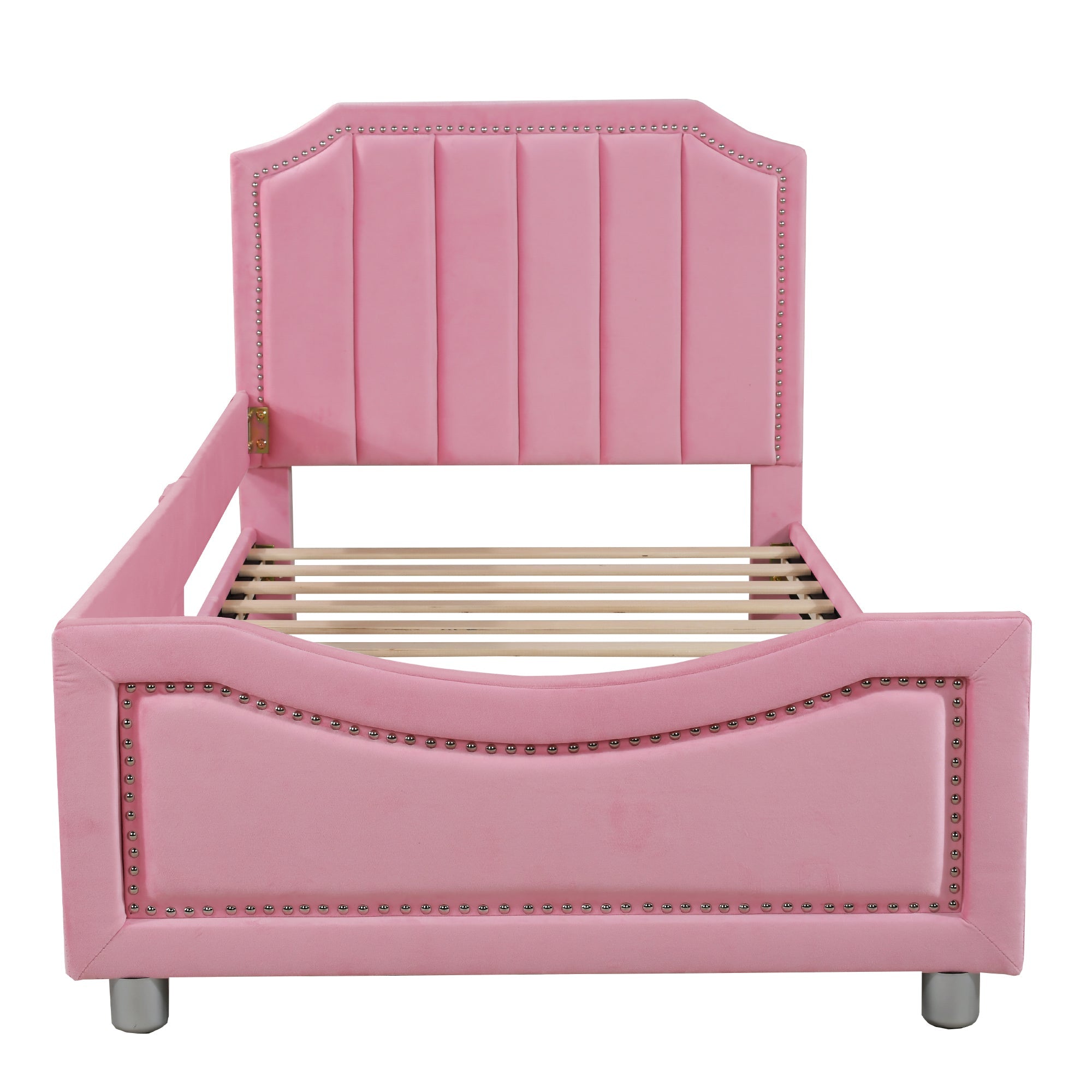Logidon gestoffeerd bed 90x200 cm roze met rugleuning slaapbank