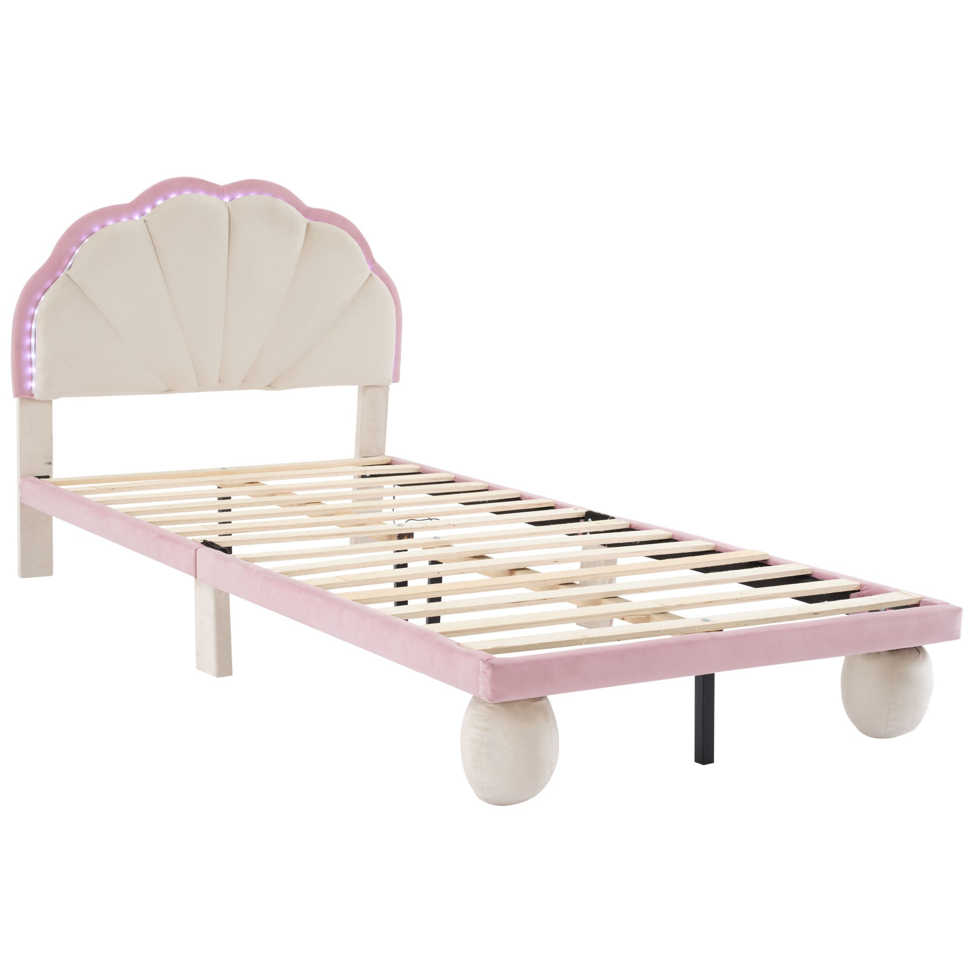 Logidon gestoffeerd bed 90x200 cm met LED-lichtstrips beige roze