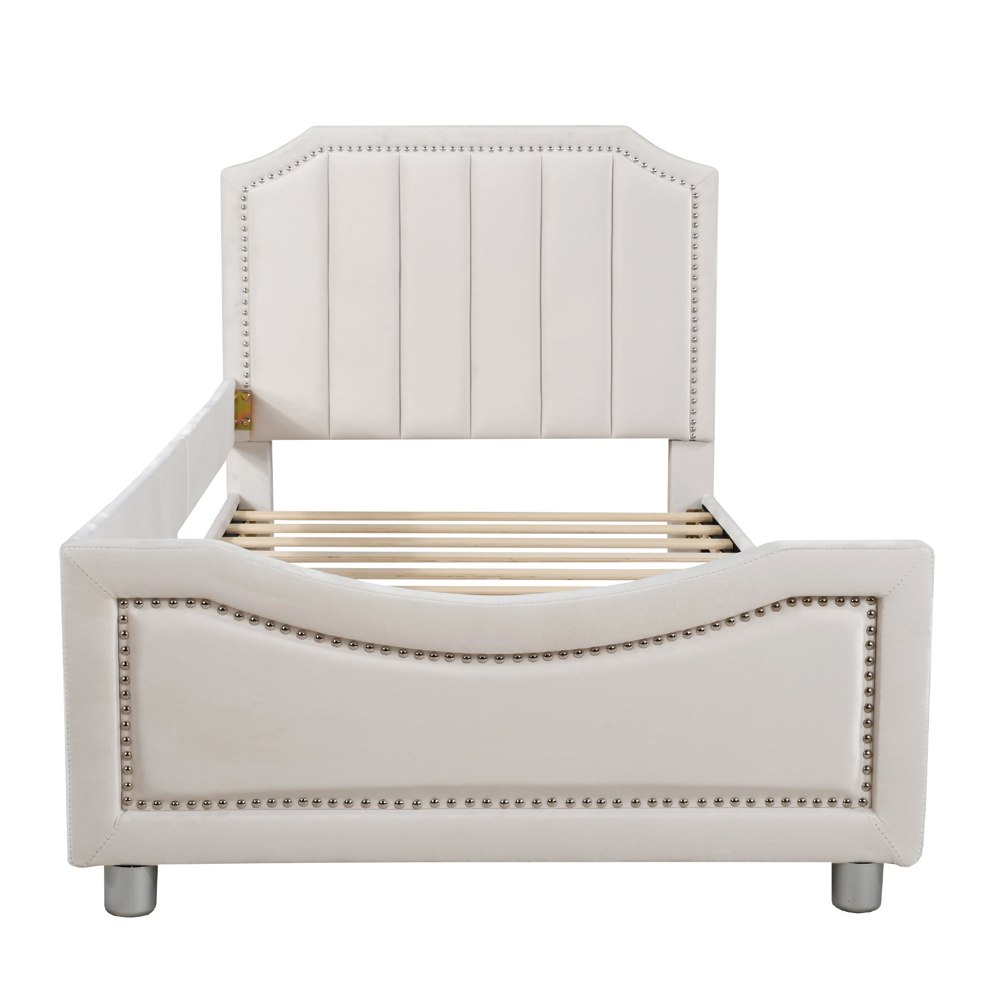 Logidon kinderbed 90x200 beige gestoffeerde slaapbank met rugleuning