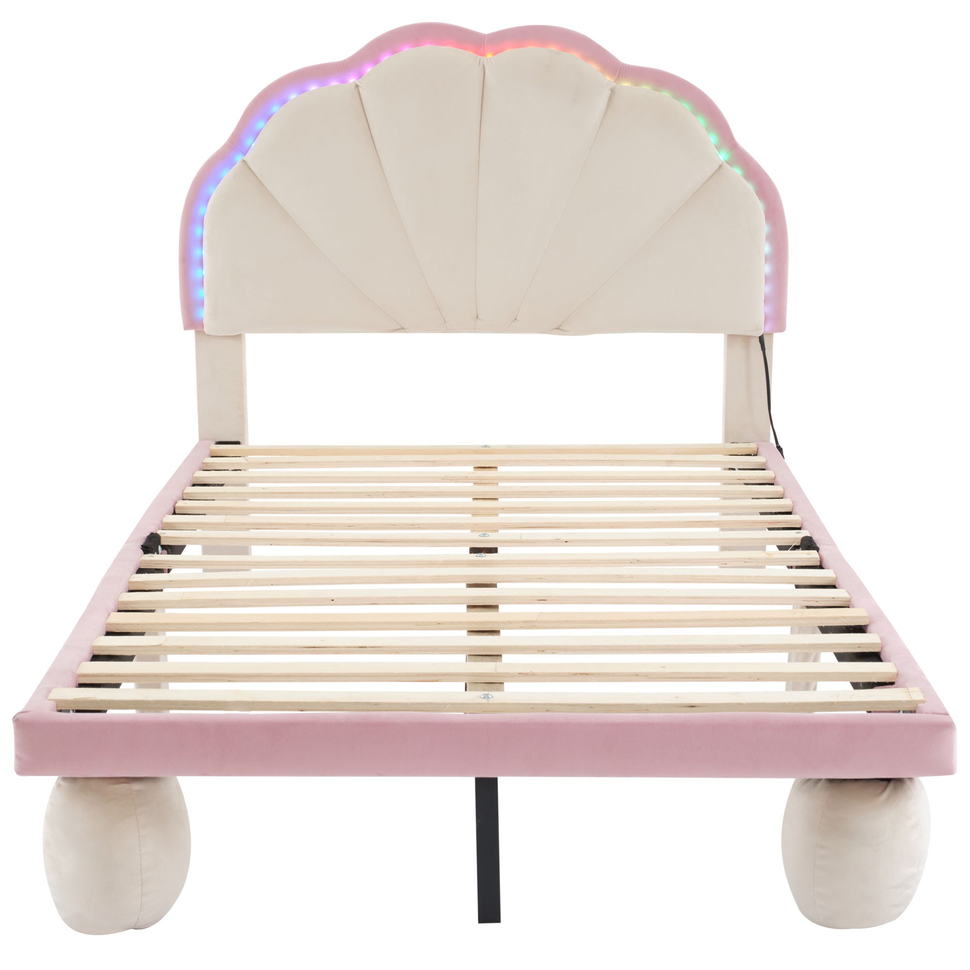 Logidon gestoffeerd bed 90x200 cm met LED-lichtstrips beige roze