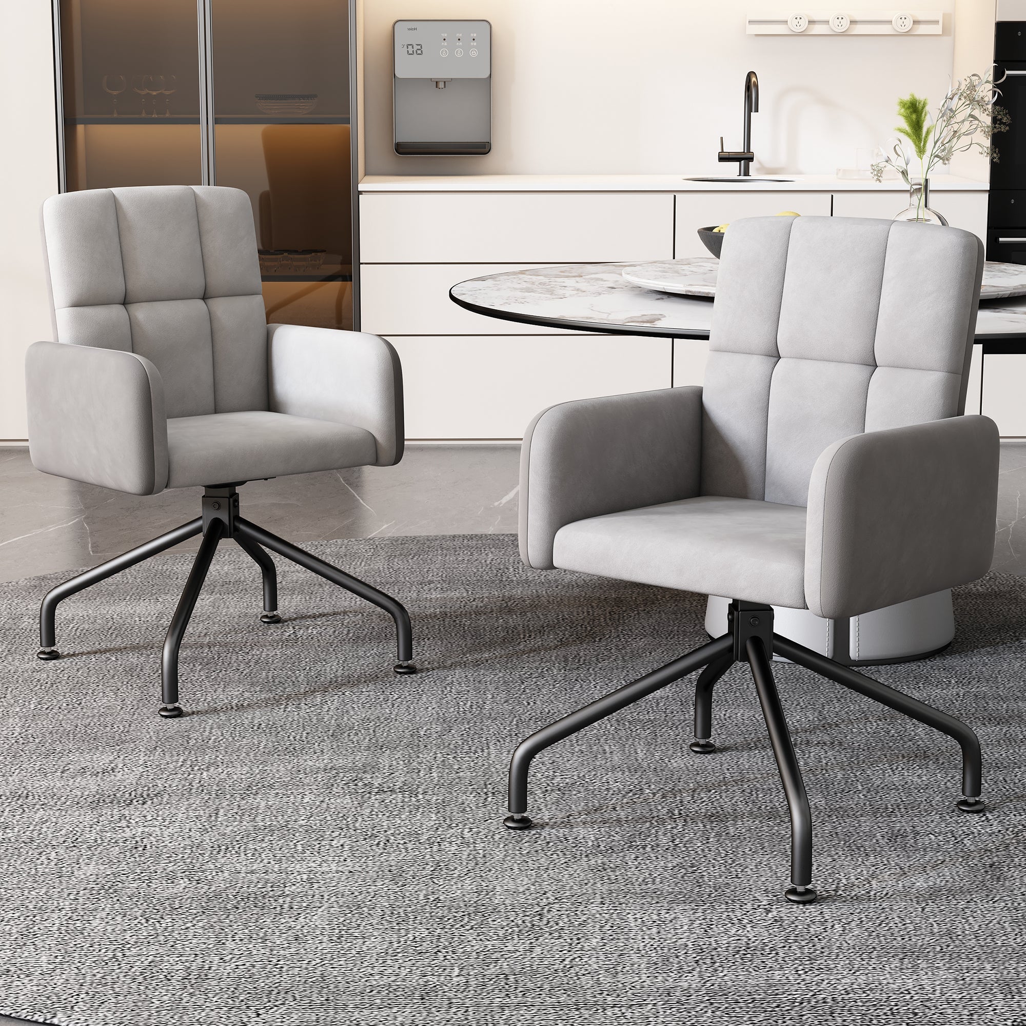 Logidon Dining Room Chairs Made of Velvet Gray Set of 2 Armchairs