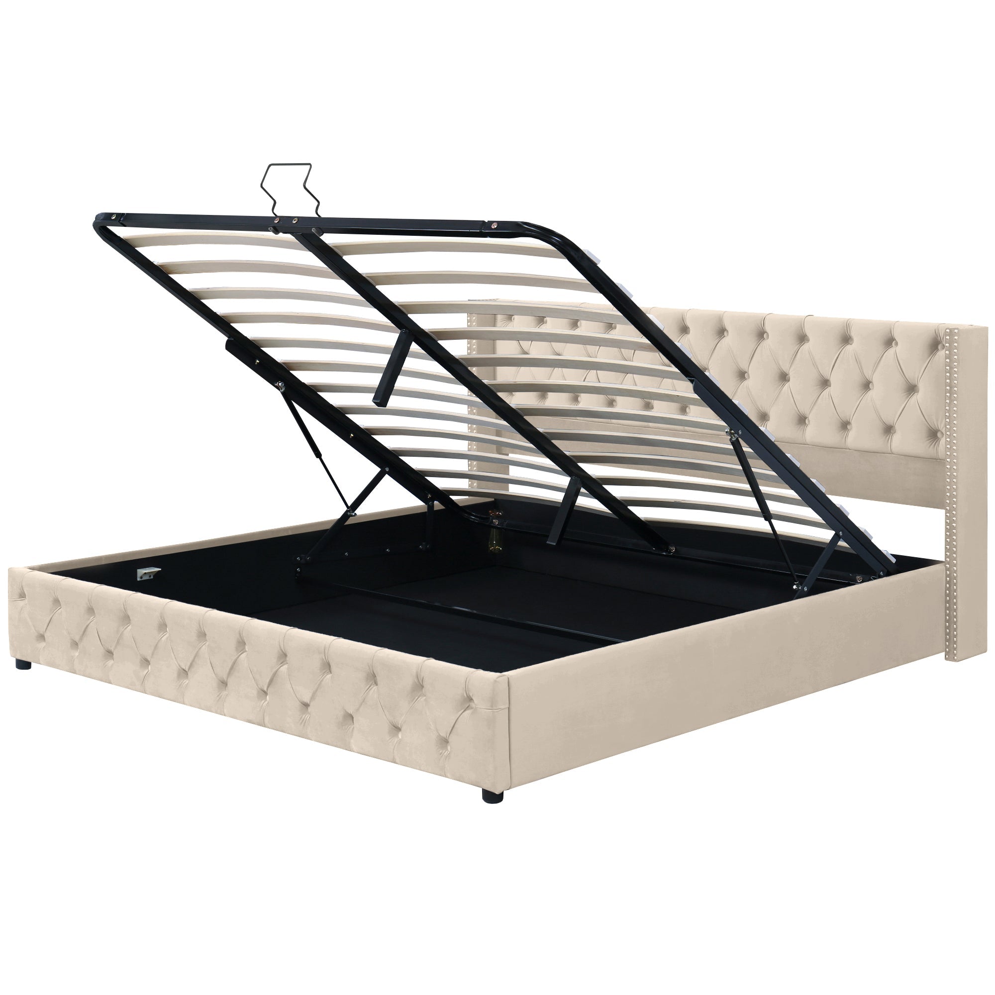 Logidon stof gestoffeerd bed 160x200 beige fluweel met hydraulische bedbox