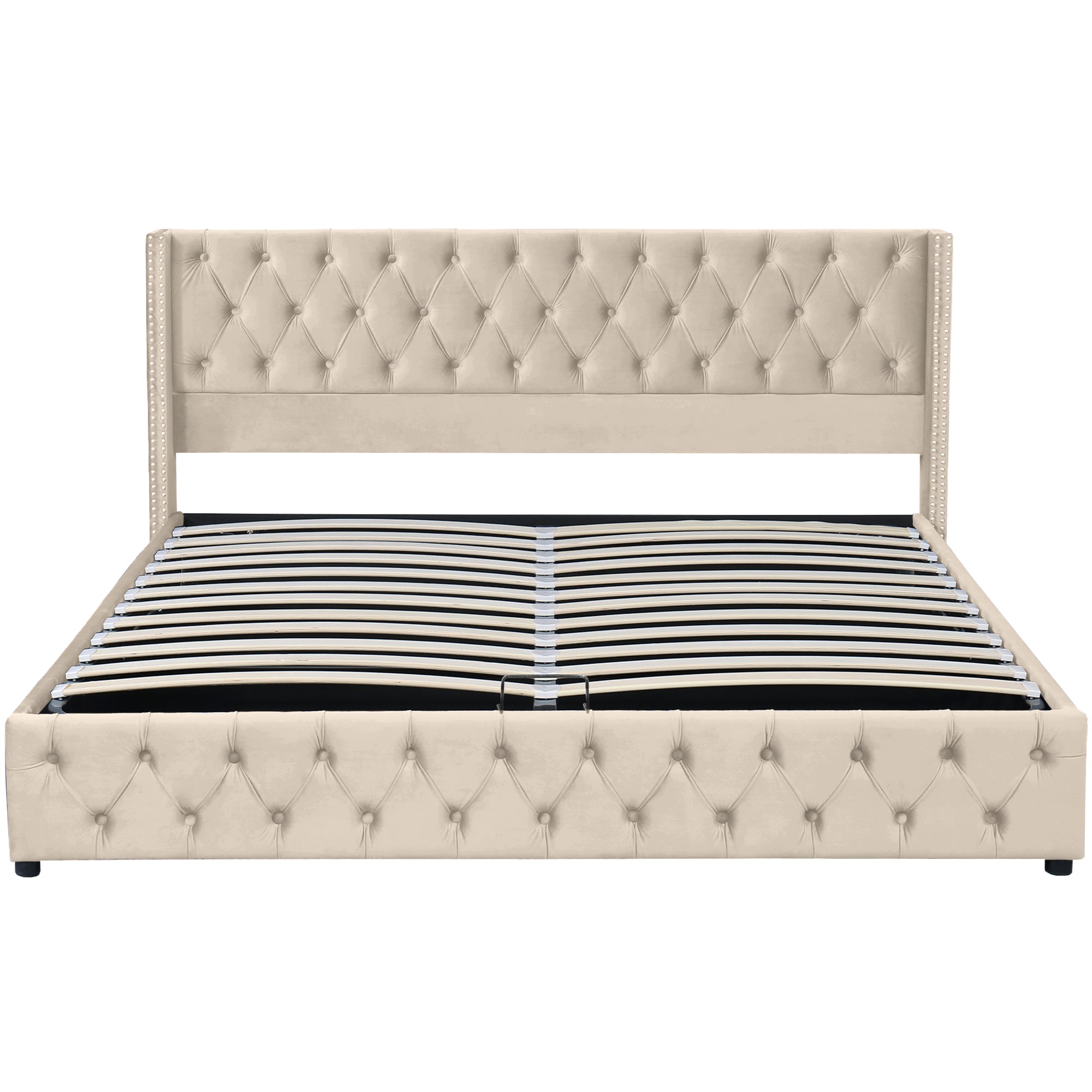 Logidon stof gestoffeerd bed 160x200 beige fluweel met hydraulische bedbox