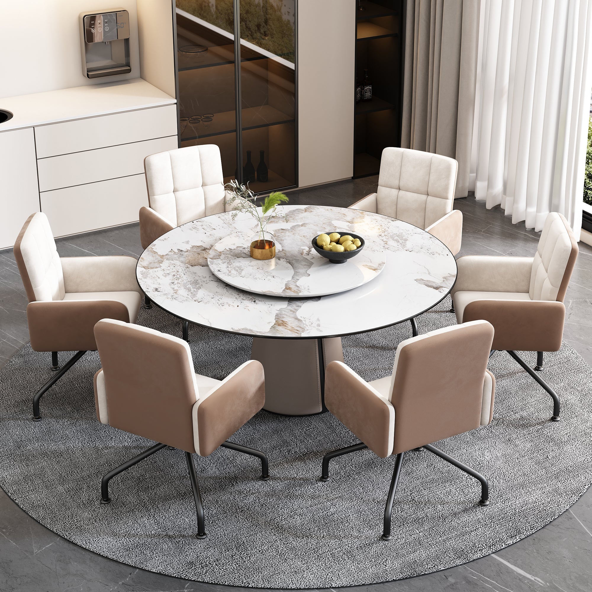 Logidon beige fluwelen eetkamerstoel vierkant frame set van 1