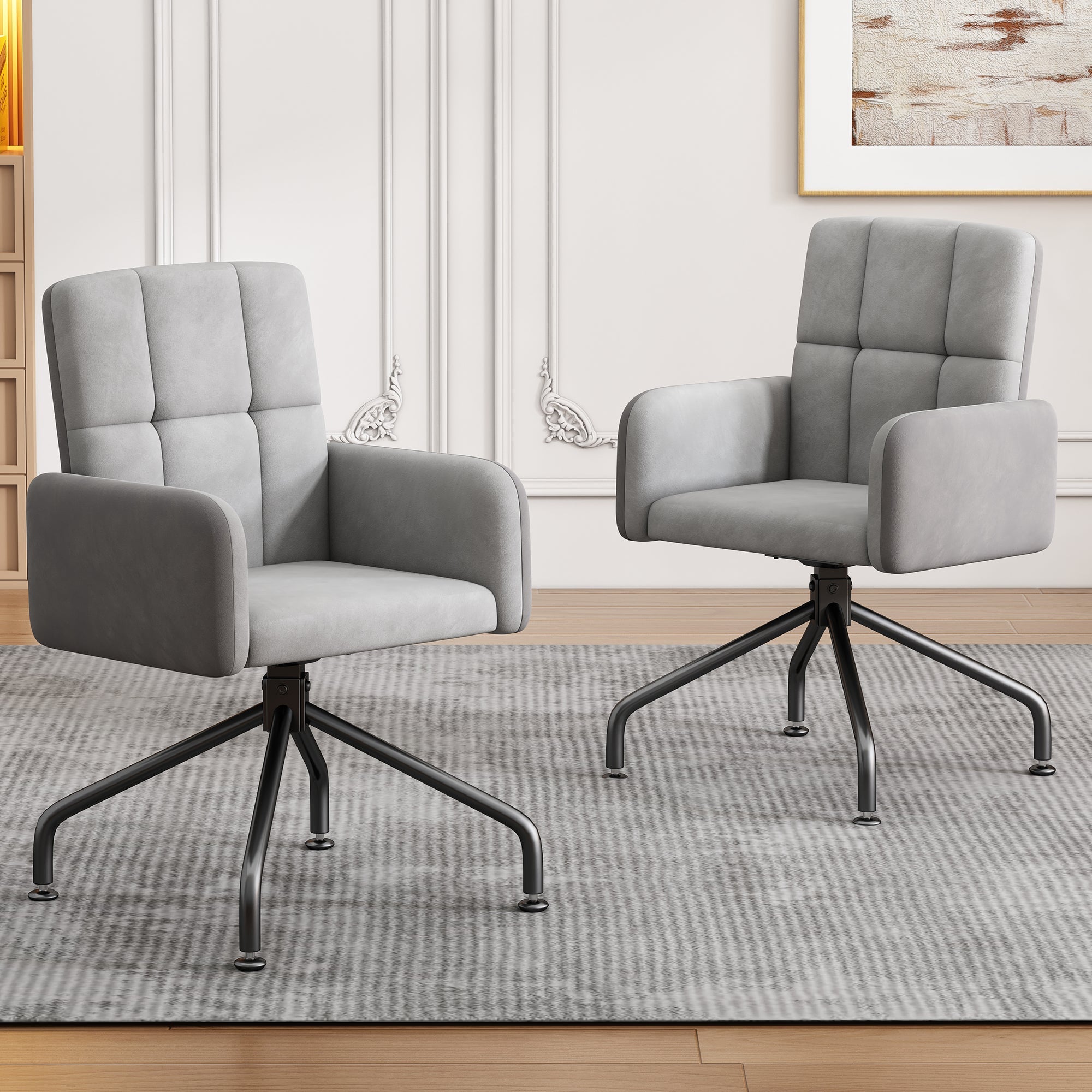 Logidon Dining Room Chairs Made of Velvet Gray Set of 2 Armchairs
