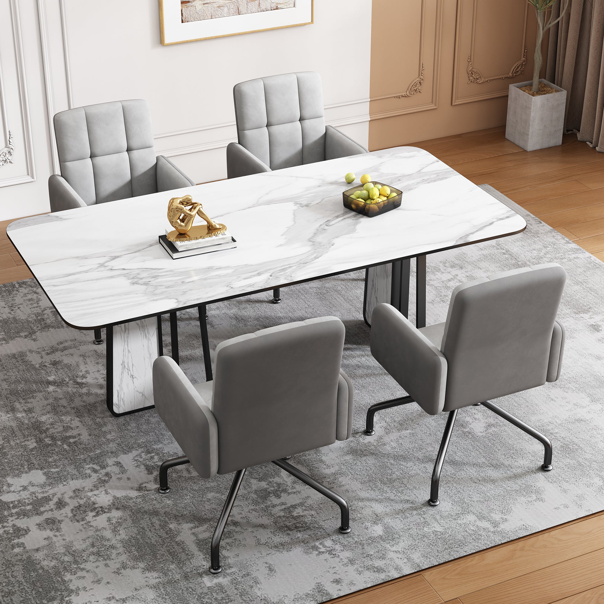 Logidon Dining Room Chairs Made of Velvet Gray Set of 2 Armchairs