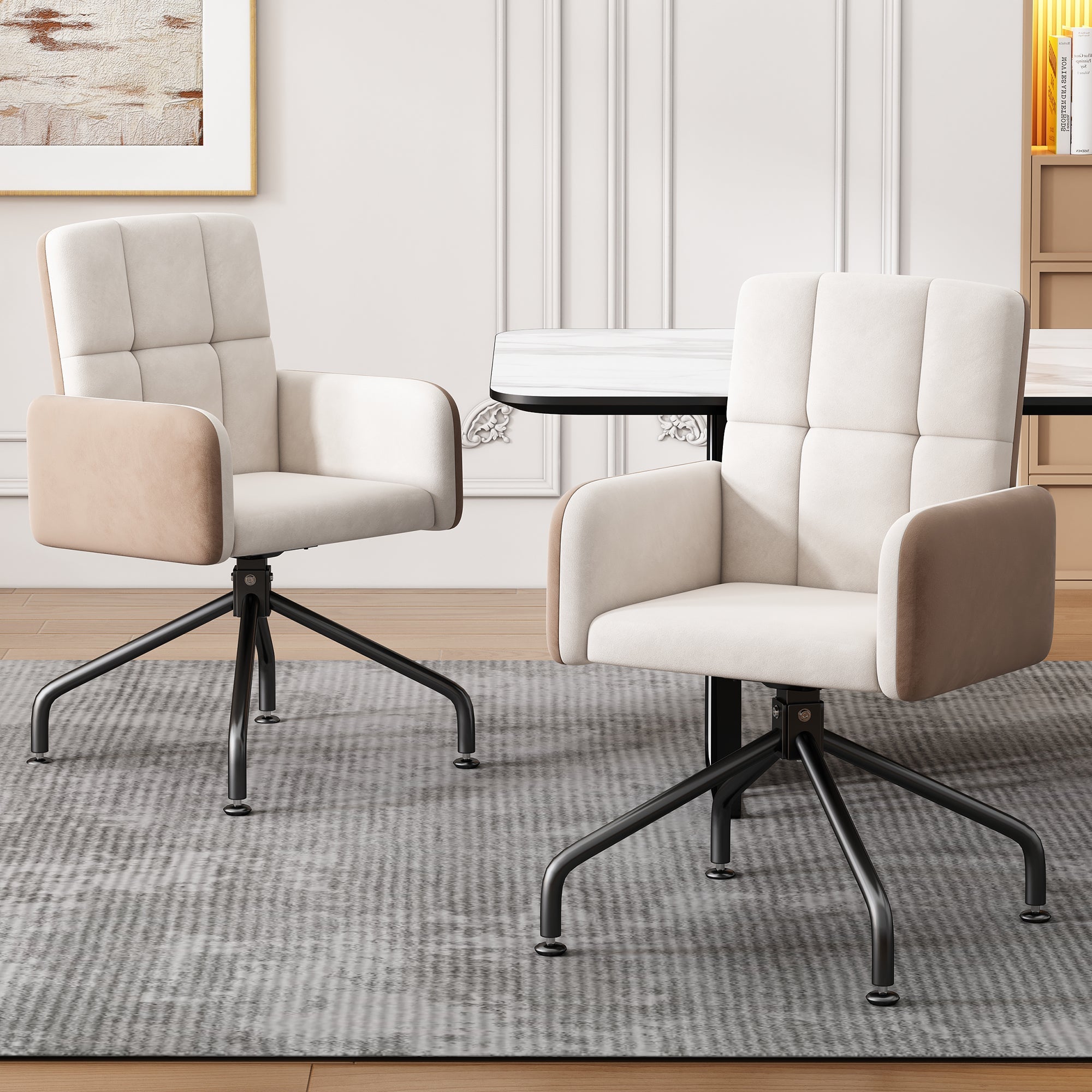 Logidon beige fluwelen eetkamerstoel vierkant frame set van 1