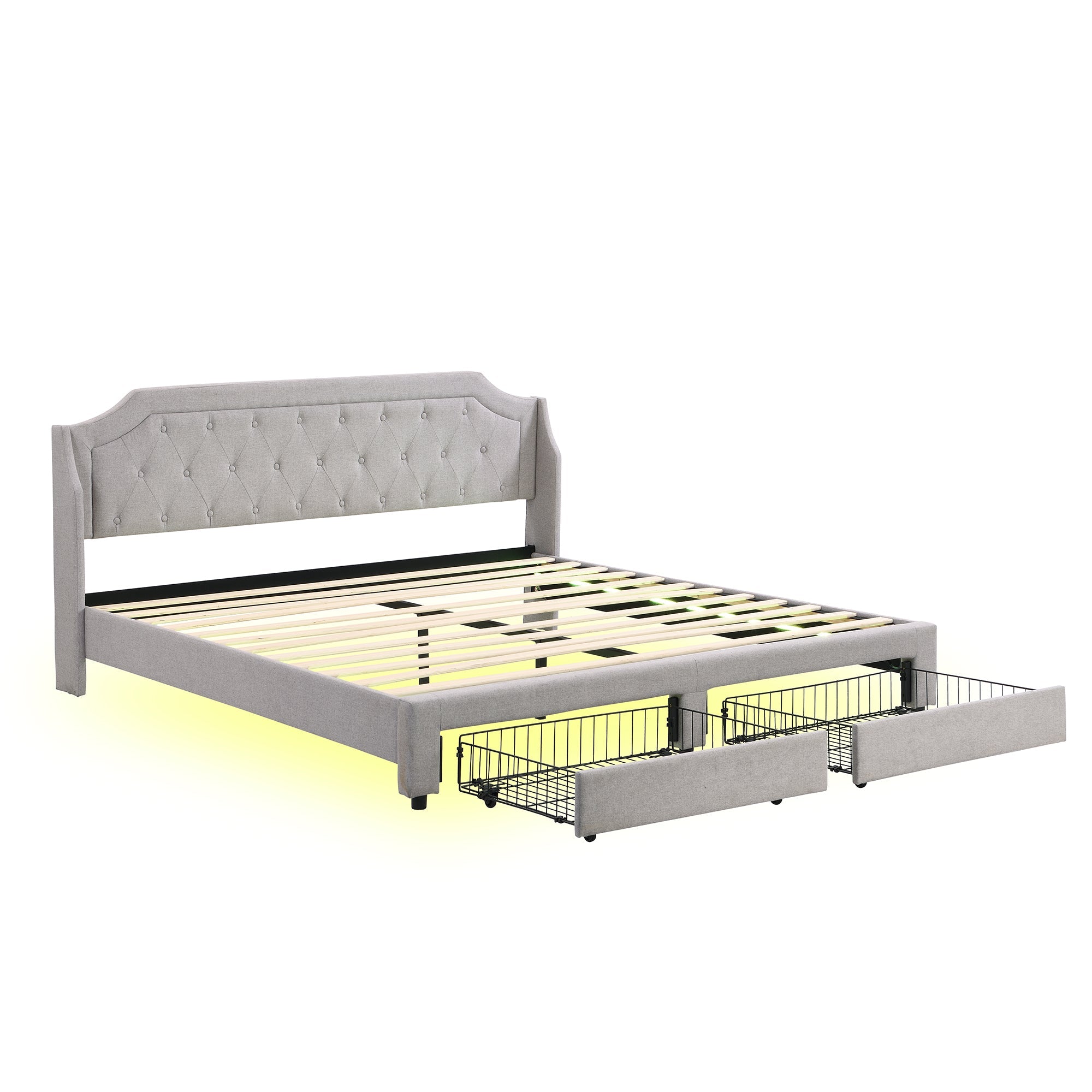 Logidon gestoffeerd bed 180x200 grijs met LED-verlichting en lades