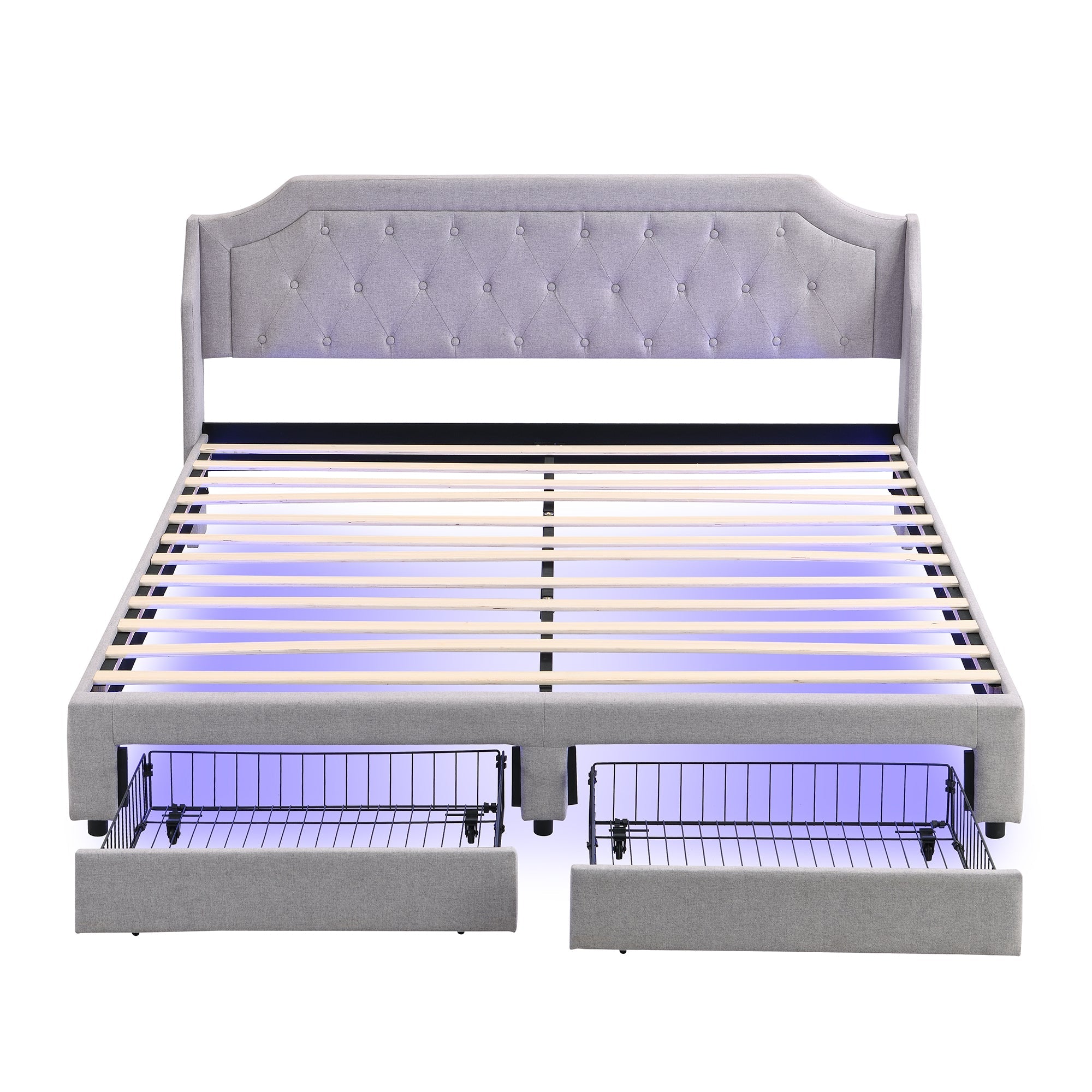 Logidon gestoffeerd bed 180x200 grijs met LED-verlichting en lades