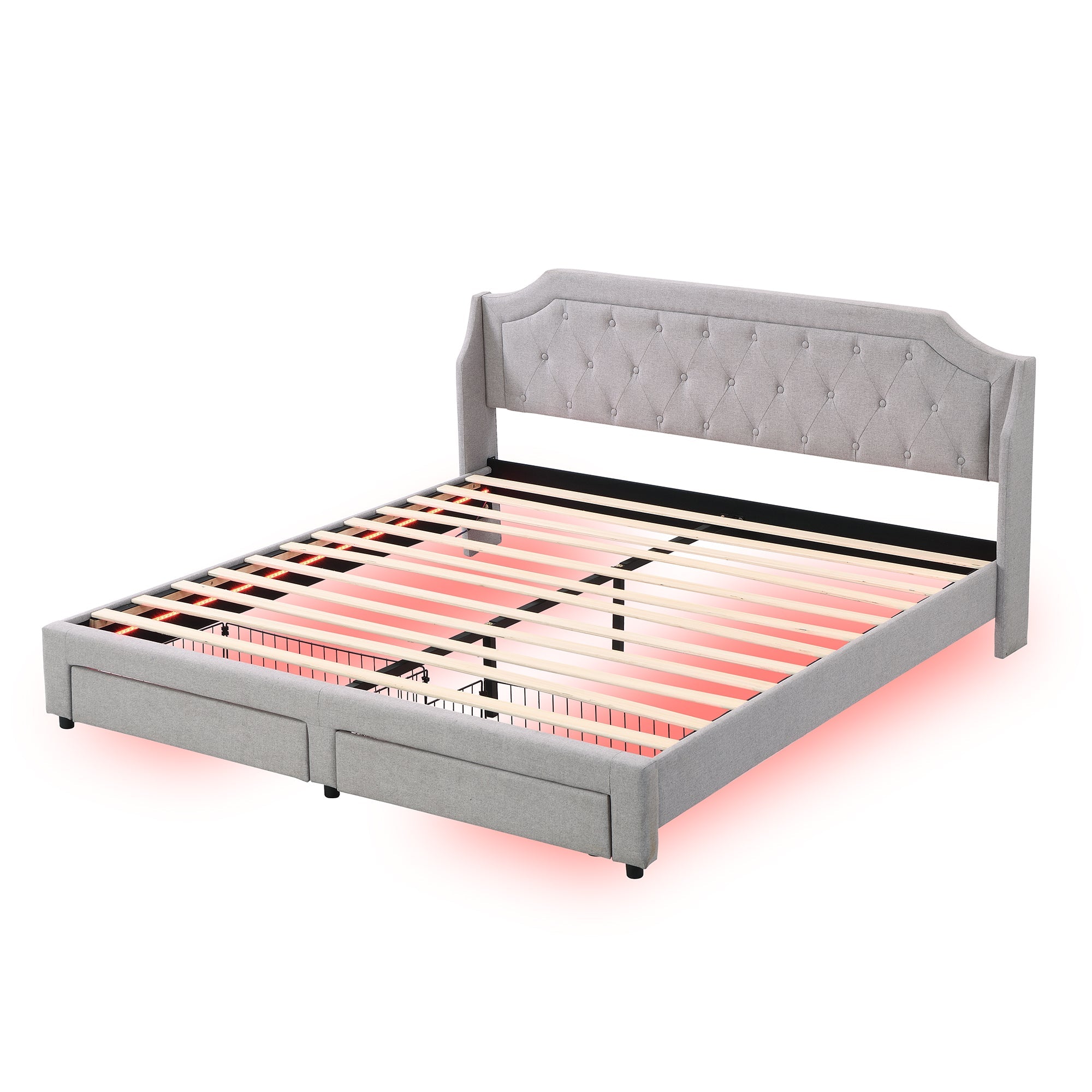 Logidon gestoffeerd bed 180x200 grijs met LED-verlichting en lades
