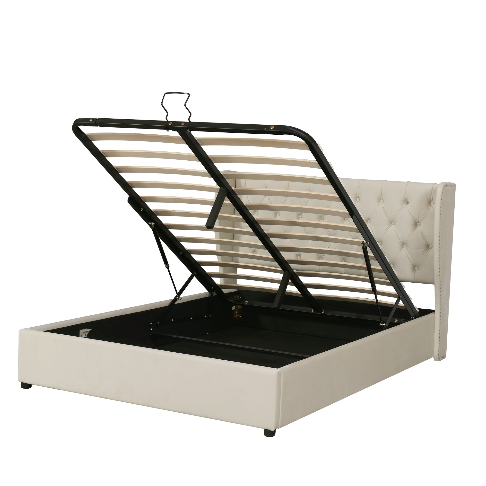 Logidon gestoffeerd bed oorvorm fluweel 140x200 beige met opbergruimte