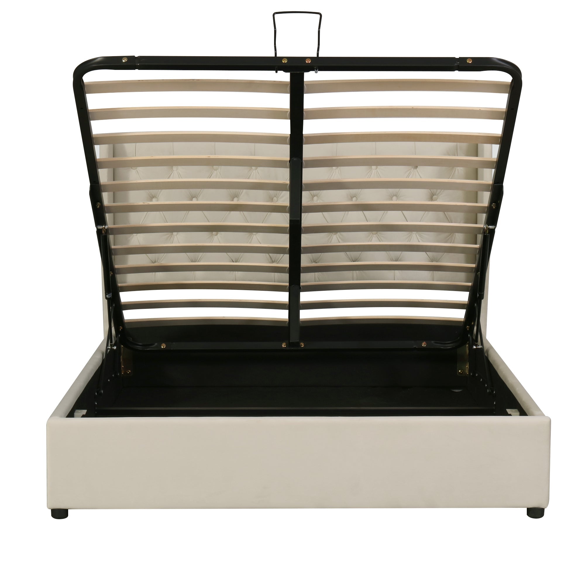 Logidon gestoffeerd bed oorvorm fluweel 140x200 beige met opbergruimte