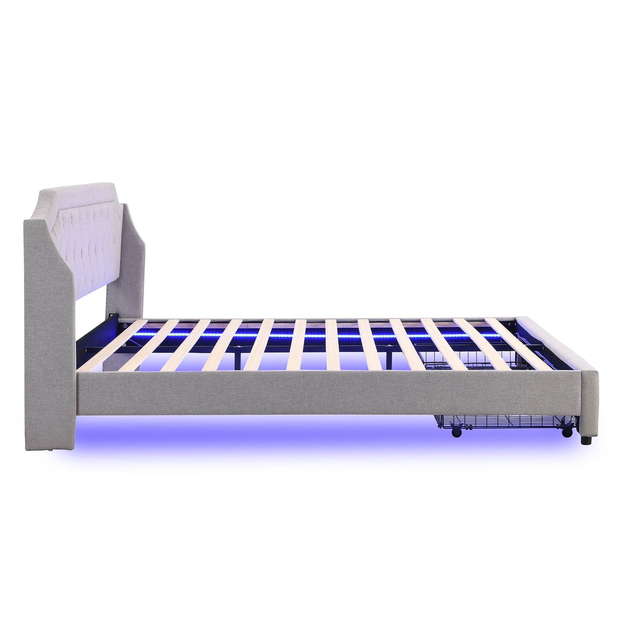 Logidon gestoffeerd bed 180x200 grijs met LED-verlichting en lades