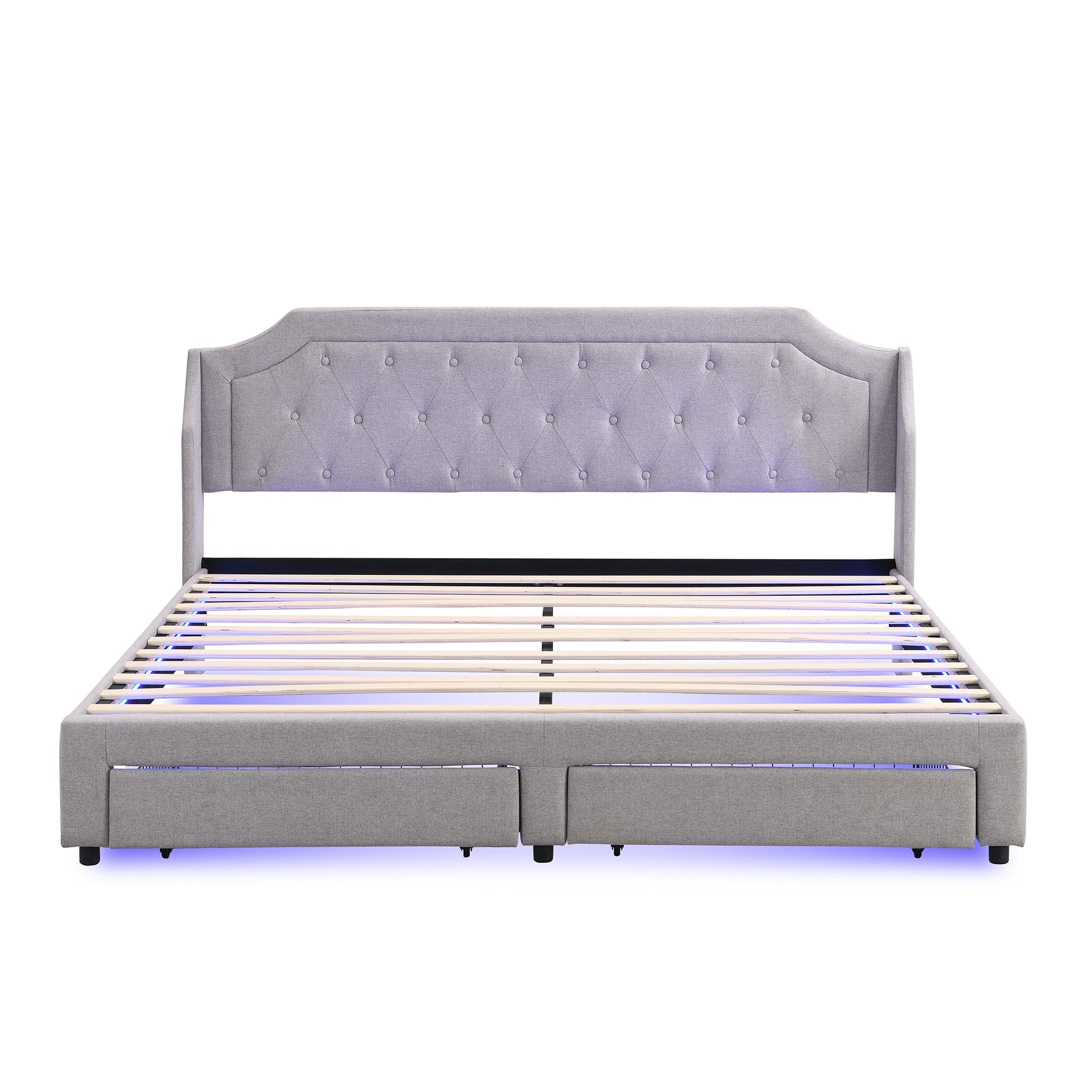 Logidon gestoffeerd bed 180x200 grijs met LED-verlichting en lades