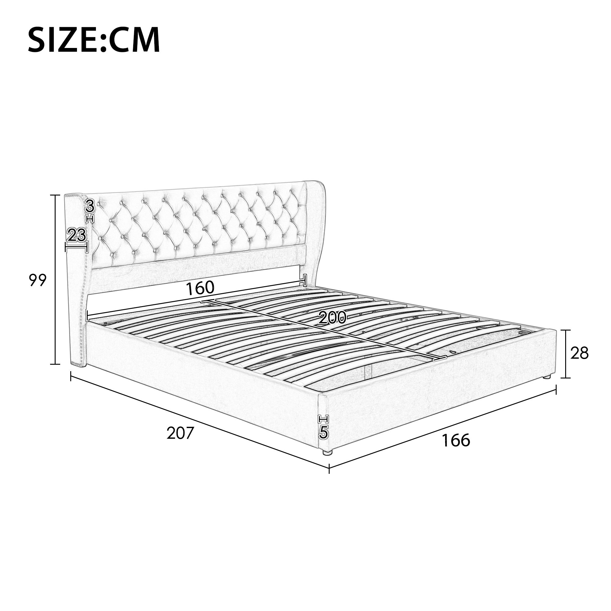 Logidon gestoffeerd bed oorvorm fluweel stof beige 160x200 met opbergruimte knoopnaden