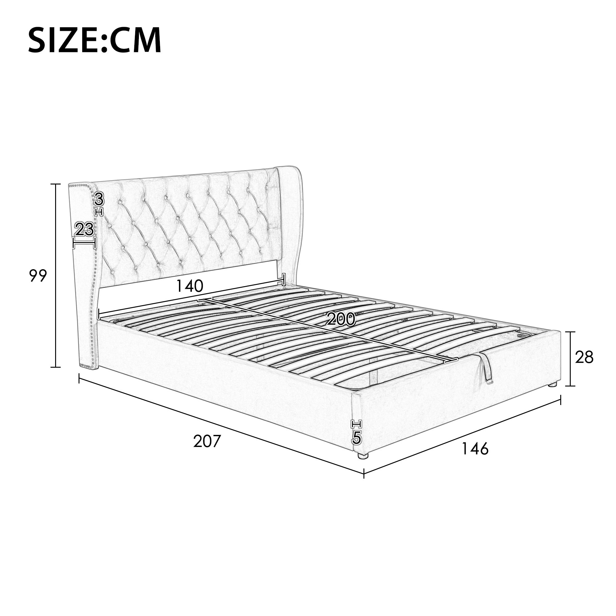 Logidon gestoffeerd bed oorvorm fluweel 140x200 beige met opbergruimte