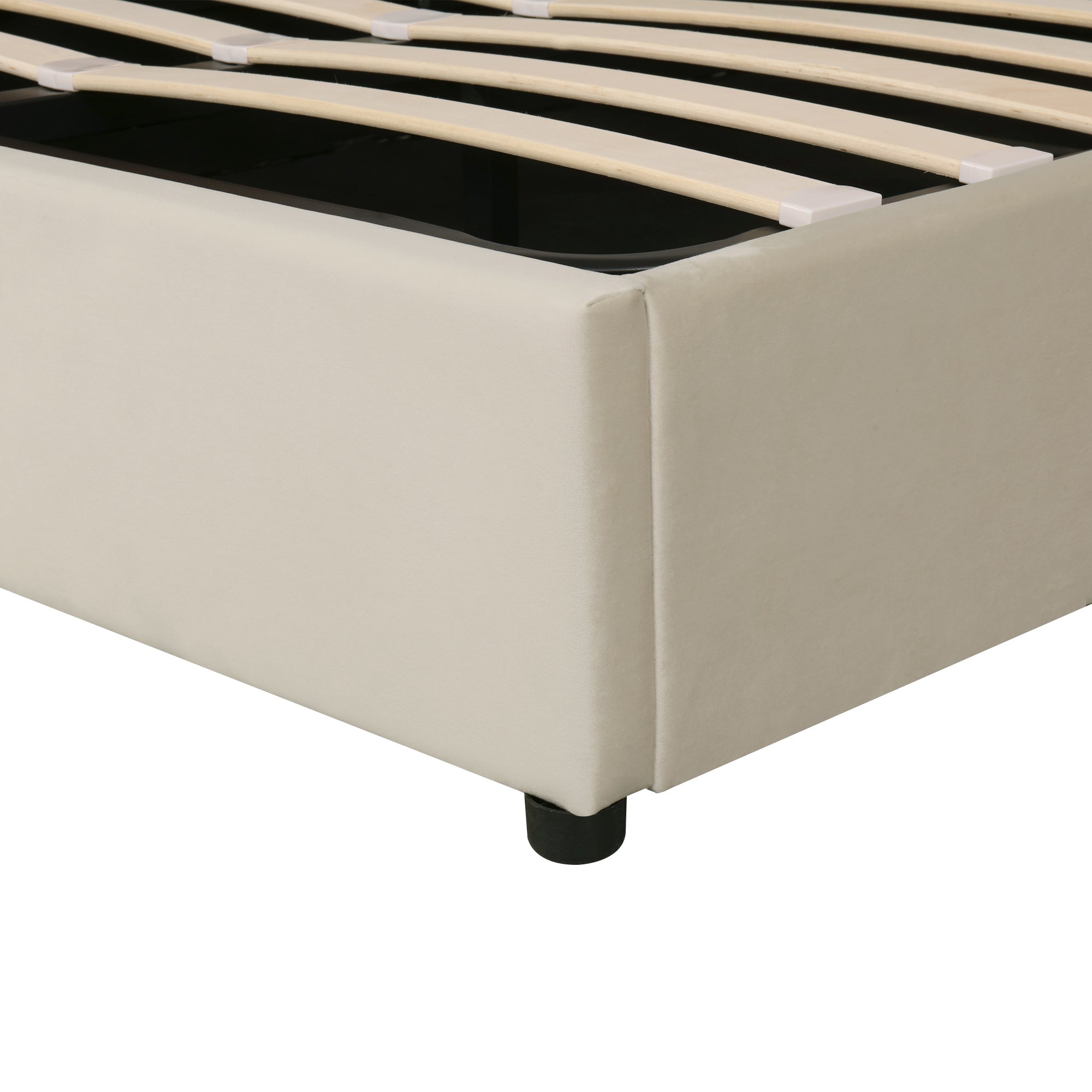 Logidon gestoffeerd bed oorvorm fluweel 140x200 beige met opbergruimte