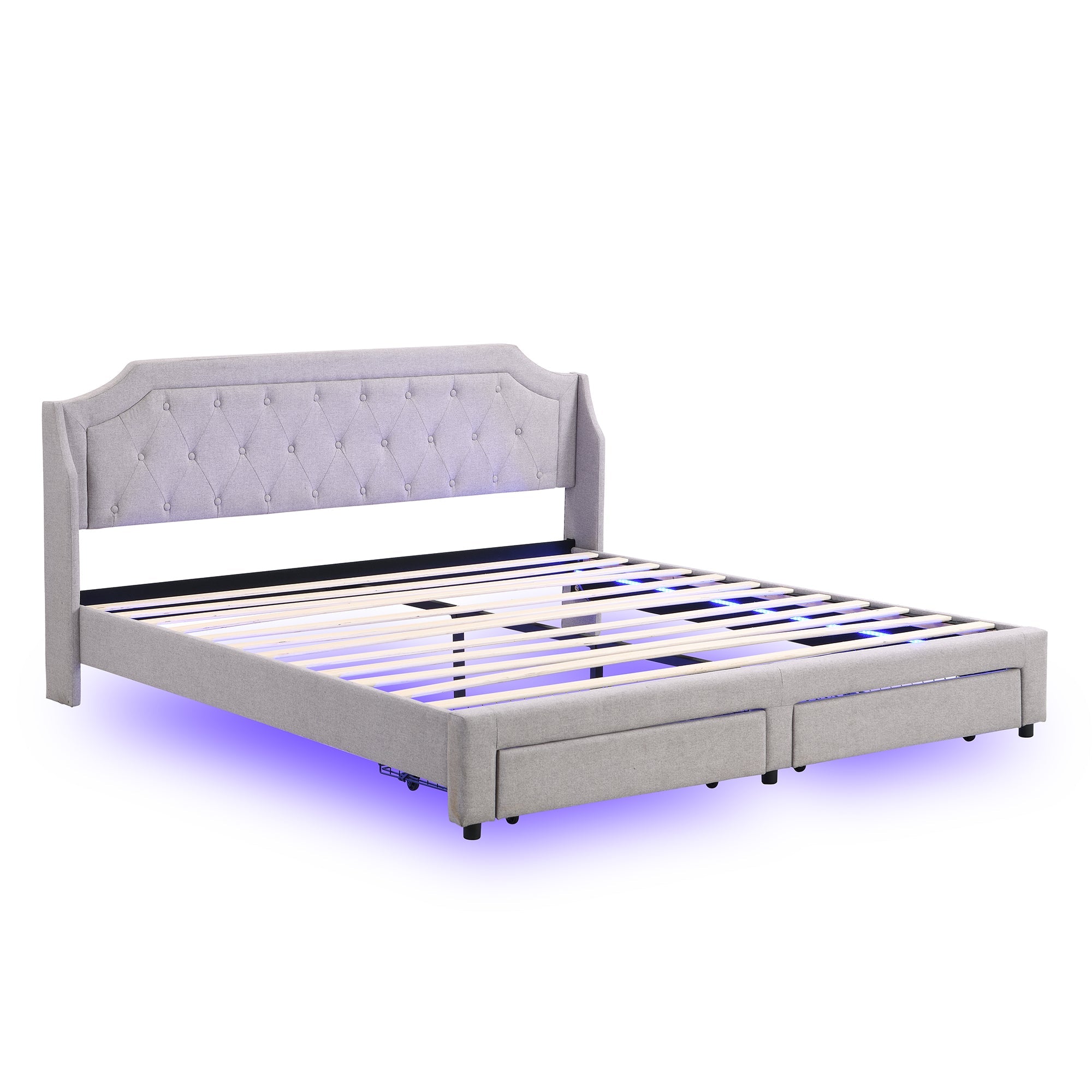 Logidon gestoffeerd bed 180x200 grijs met LED-verlichting en lades