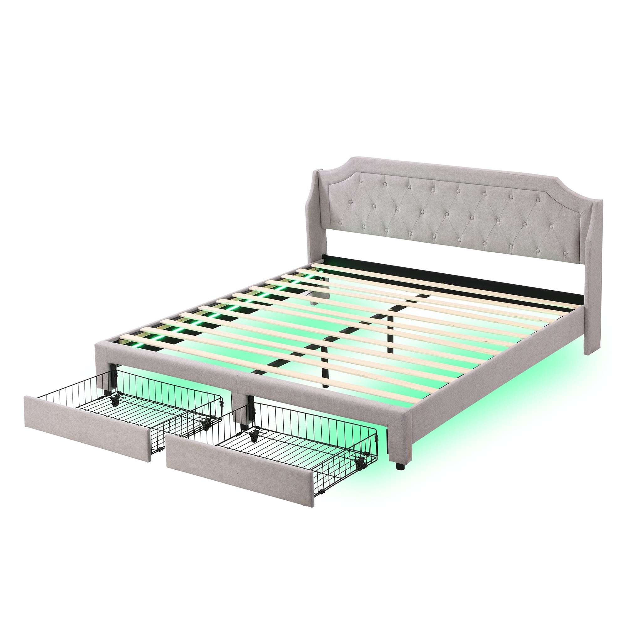 Logidon gestoffeerd bed 180x200 grijs met LED-verlichting en lades