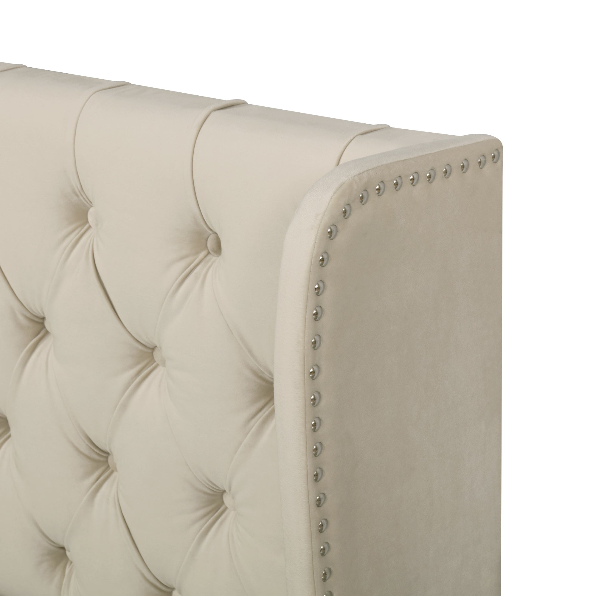 Logidon upholstered bed ear shape velvet fabric beige 160x200 with storage space button seams