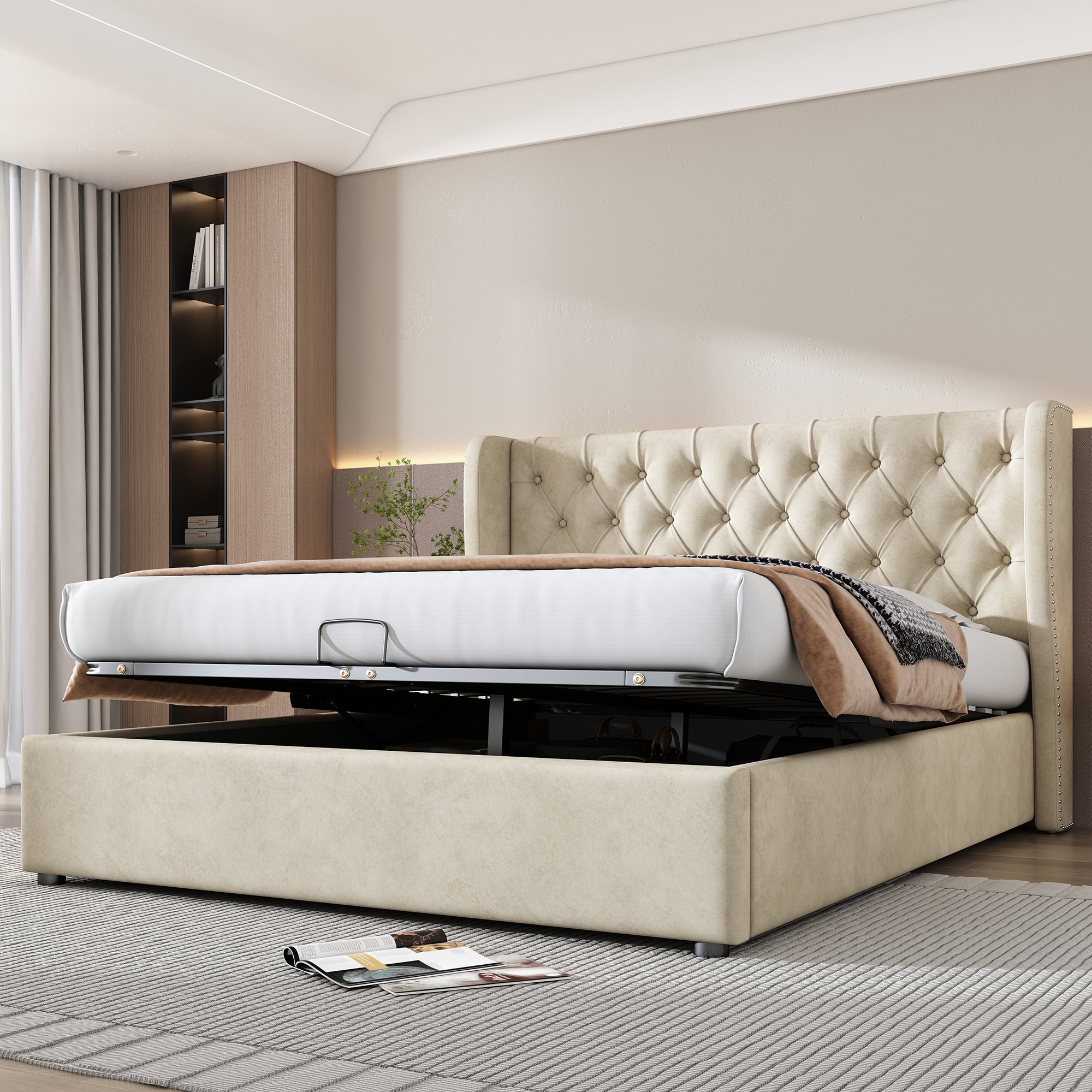Logidon hydraulisch opbergbed 140x190 veloursbeige