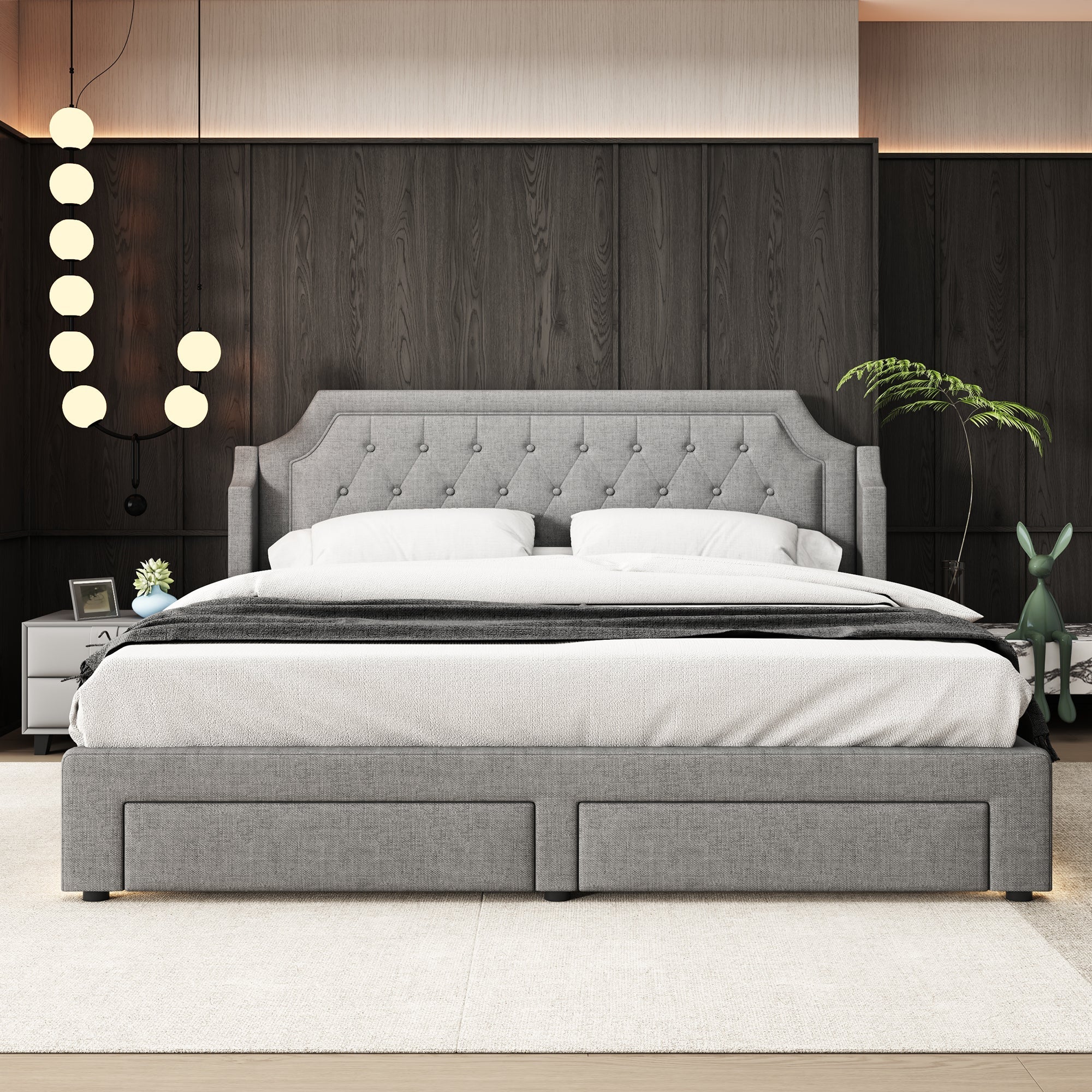 Logidon gestoffeerd bed 180x200 grijs met LED-verlichting en lades
