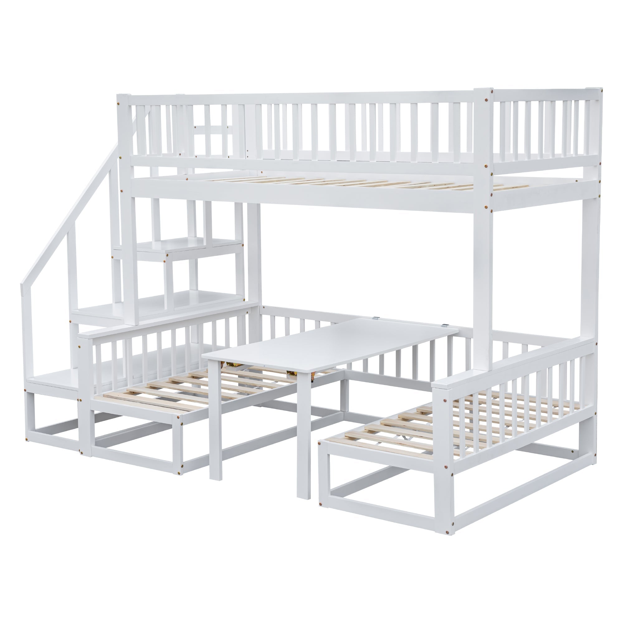 Logidon stapelbed met trap verstelbare tafel wit 90x200