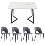 Logidon eetgroep 117x68 cm eettafelset 4 grijs fluwelen stoelen