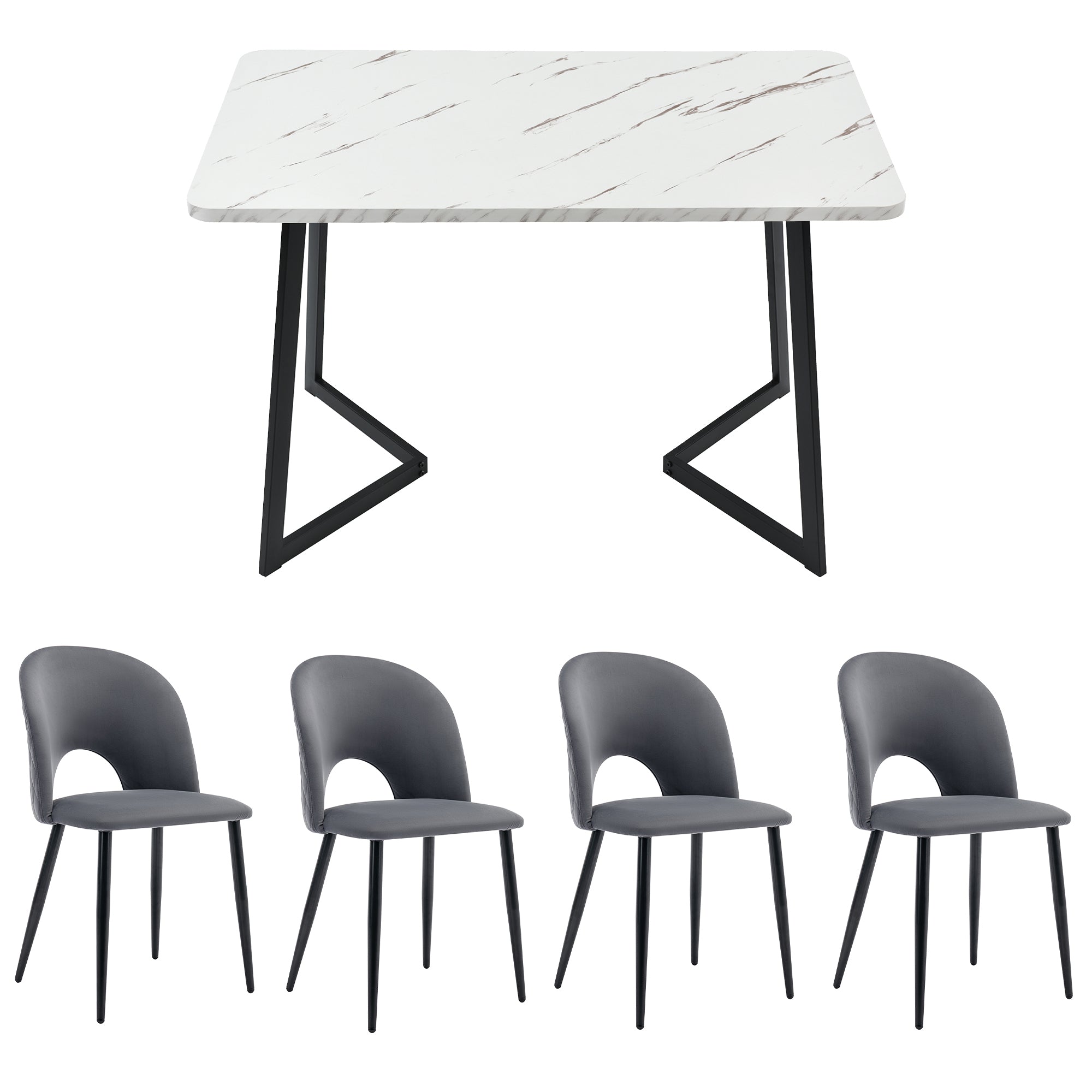 Logidon eetgroep 117x68 cm eettafelset 4 grijs fluwelen stoelen